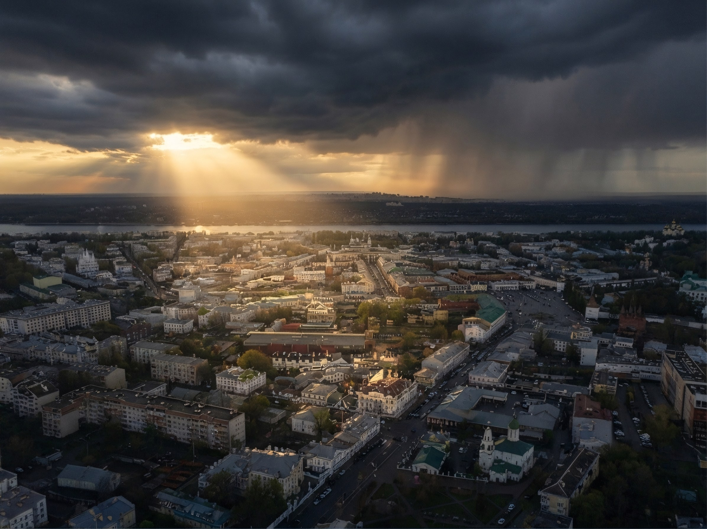 Аэросъёмка Ярославль, съёмка с дрона, тучи, центр Ярославль