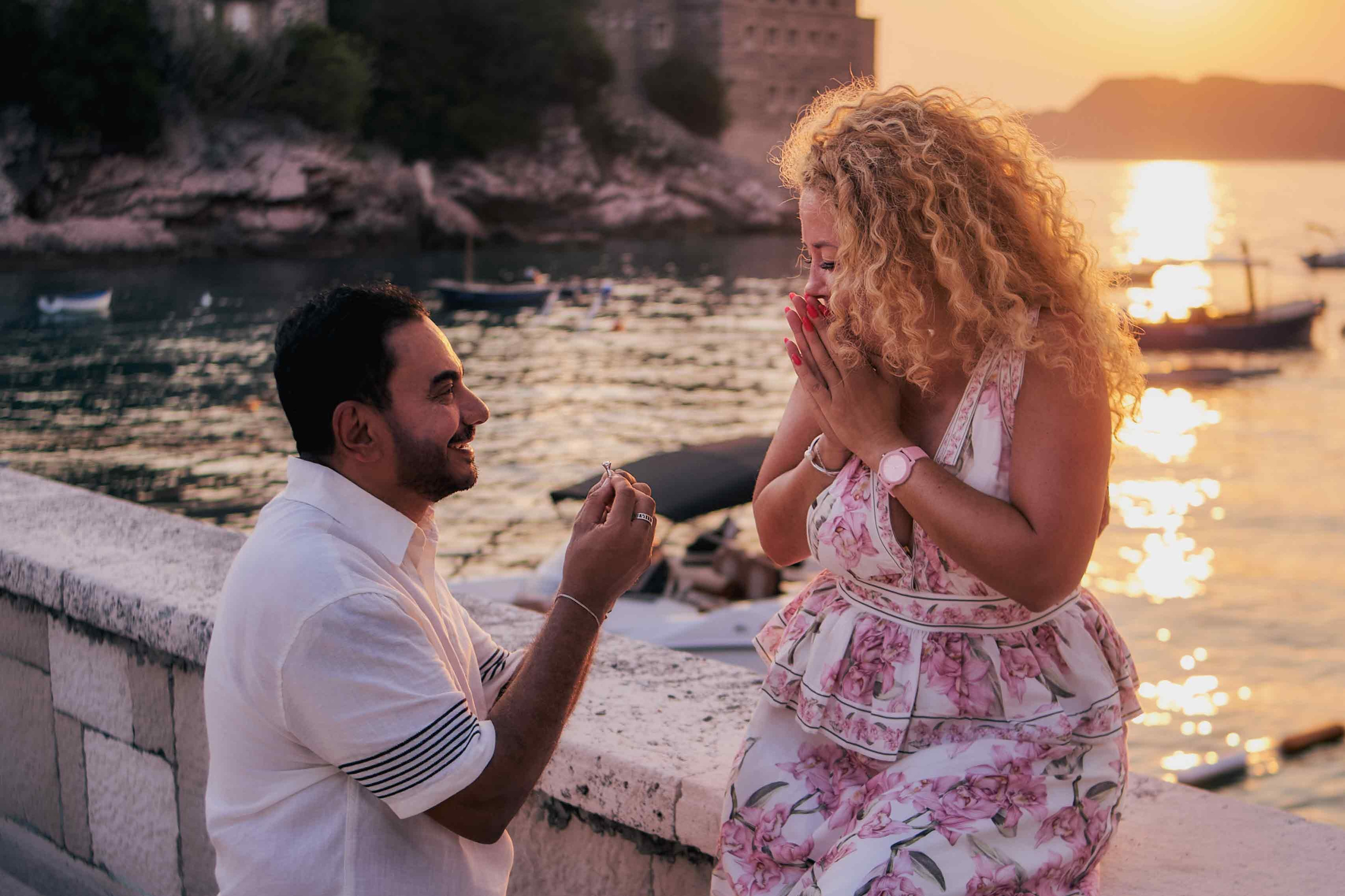 Surprise Proposal Photography at Sveti Stefan | Sunset Engagement Photos