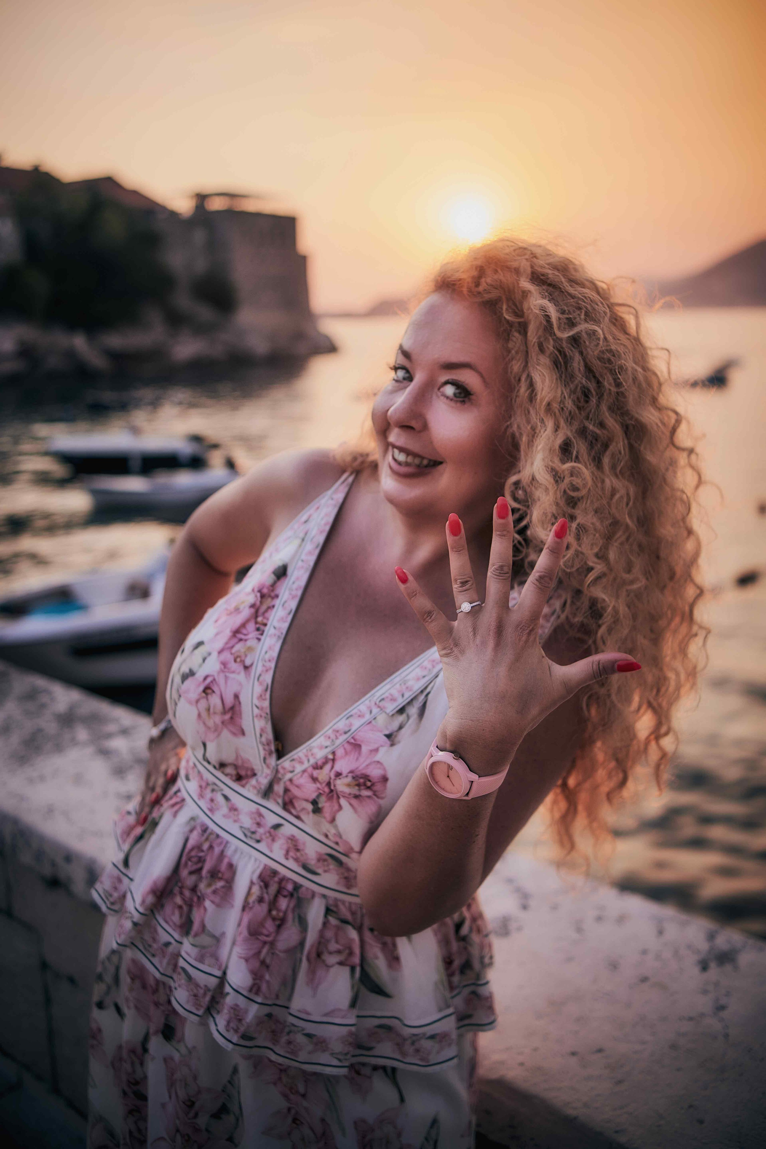Surprise Proposal Photography at Sveti Stefan | Sunset Engagement Photos