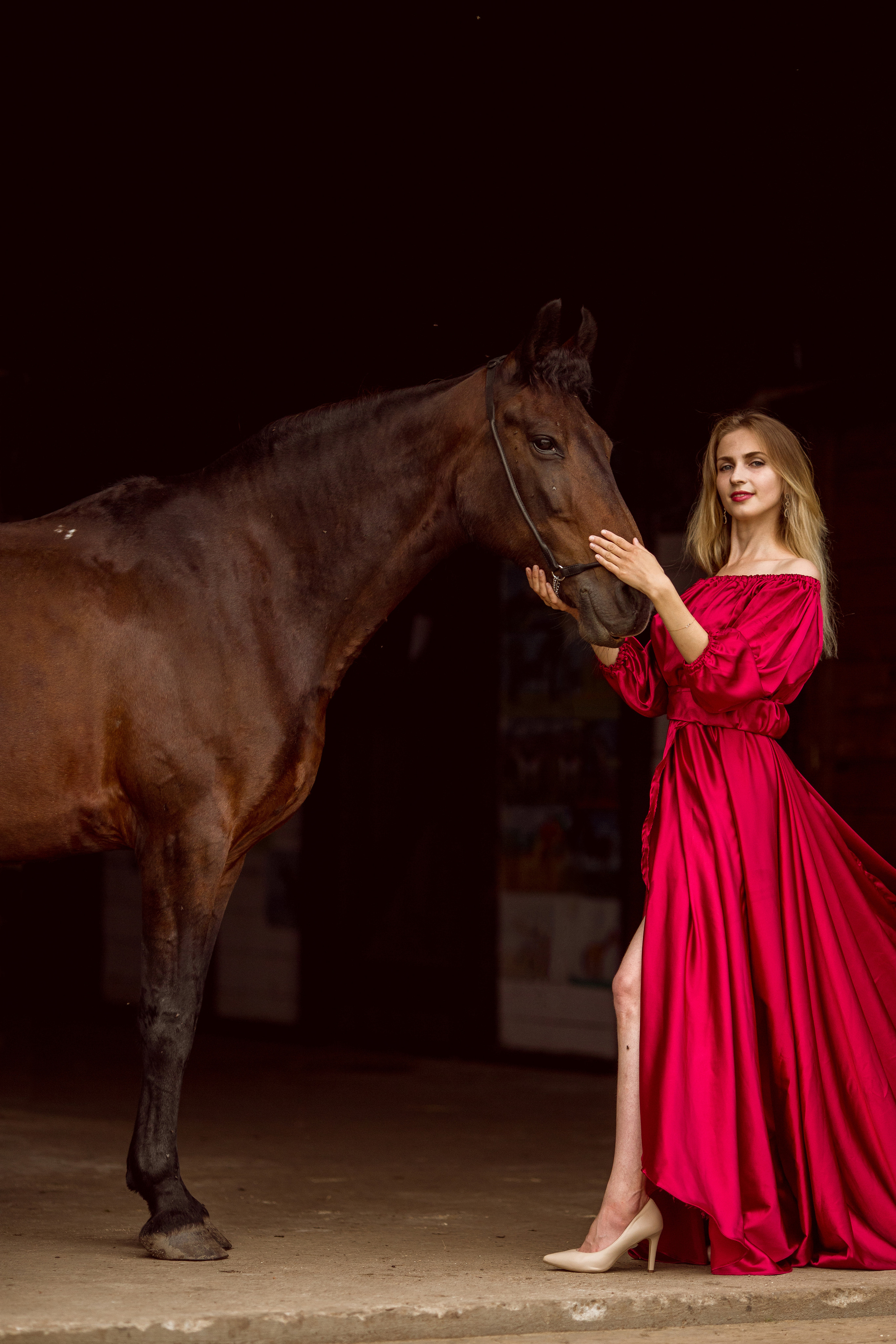 Съёмка с лошадью на темном фоне