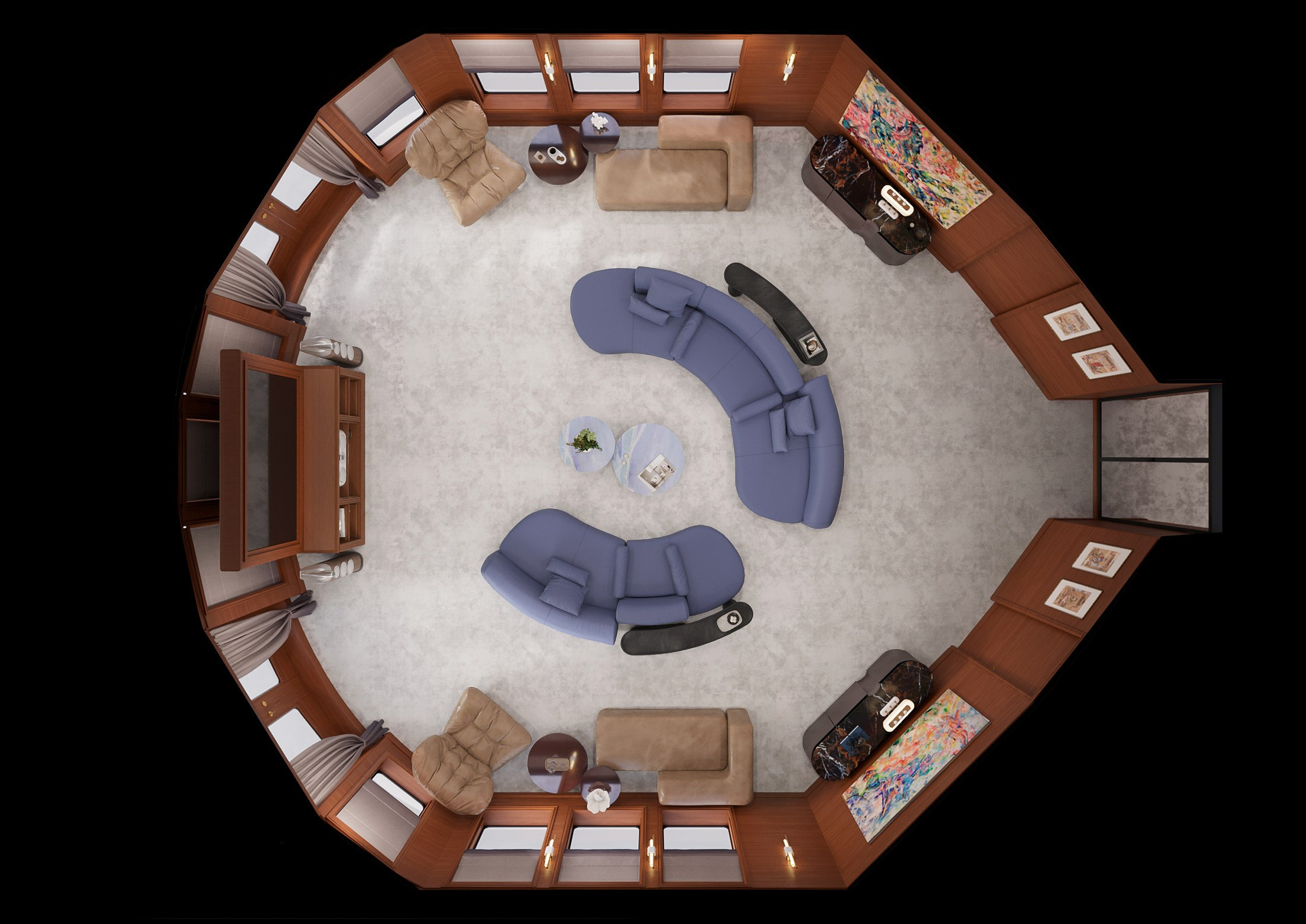 3 варианта гостиной на яхте. Дизайн Марина Павлюченкова. 3D визуализатор интерьеров Ксения Жарко