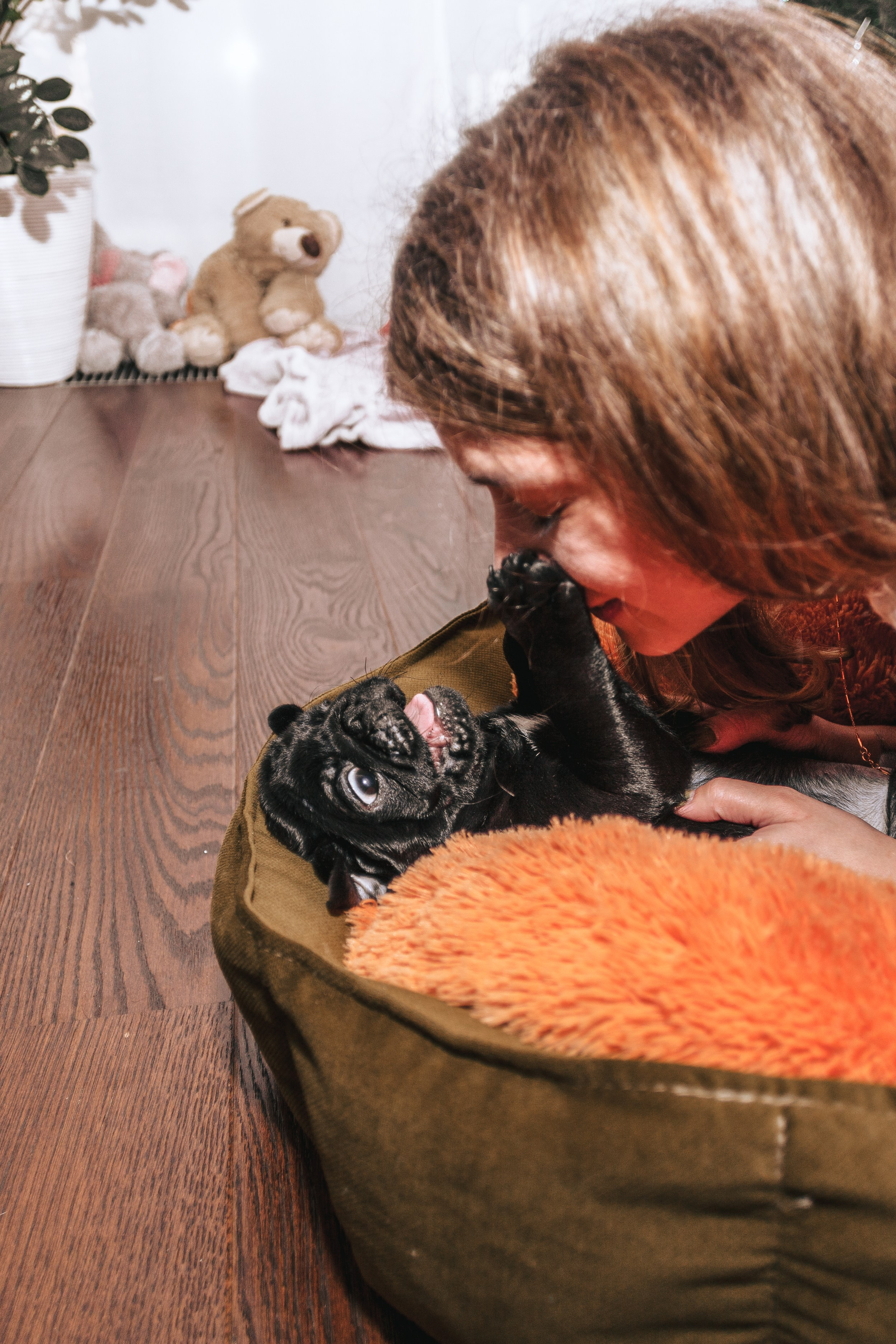 Домашняя фотосессия Оли и двух ее мопсов. Фотограф-анималист Татьяна Степанова