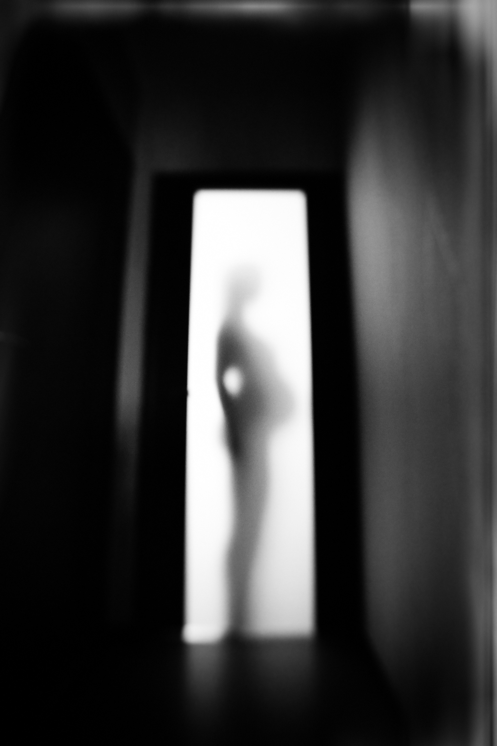 Черно-белая фотография женского силуэта беременной