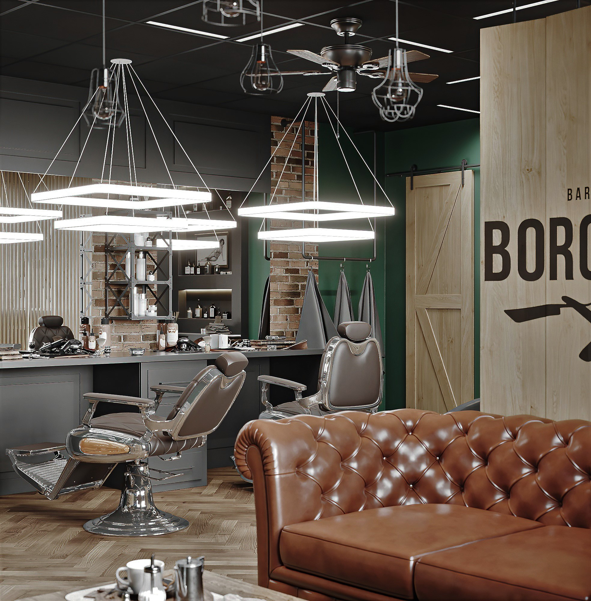 Барбершоп «Бородач». Дизайнер интерьера Ксюша Шакирова, создание дизайн проектов под ключ