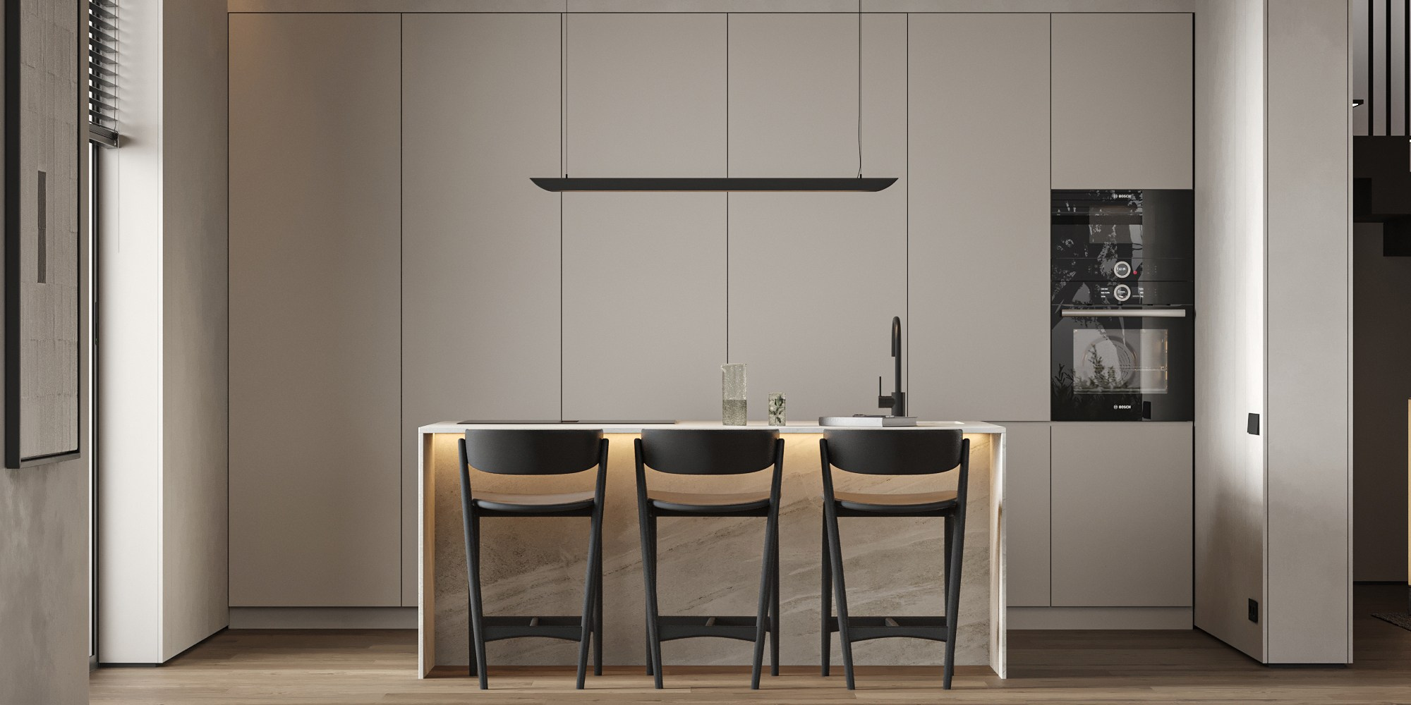 Кухня-гостиная ЖК «Паруса мечты». 3D визуализация интерьера Надежда Соколова