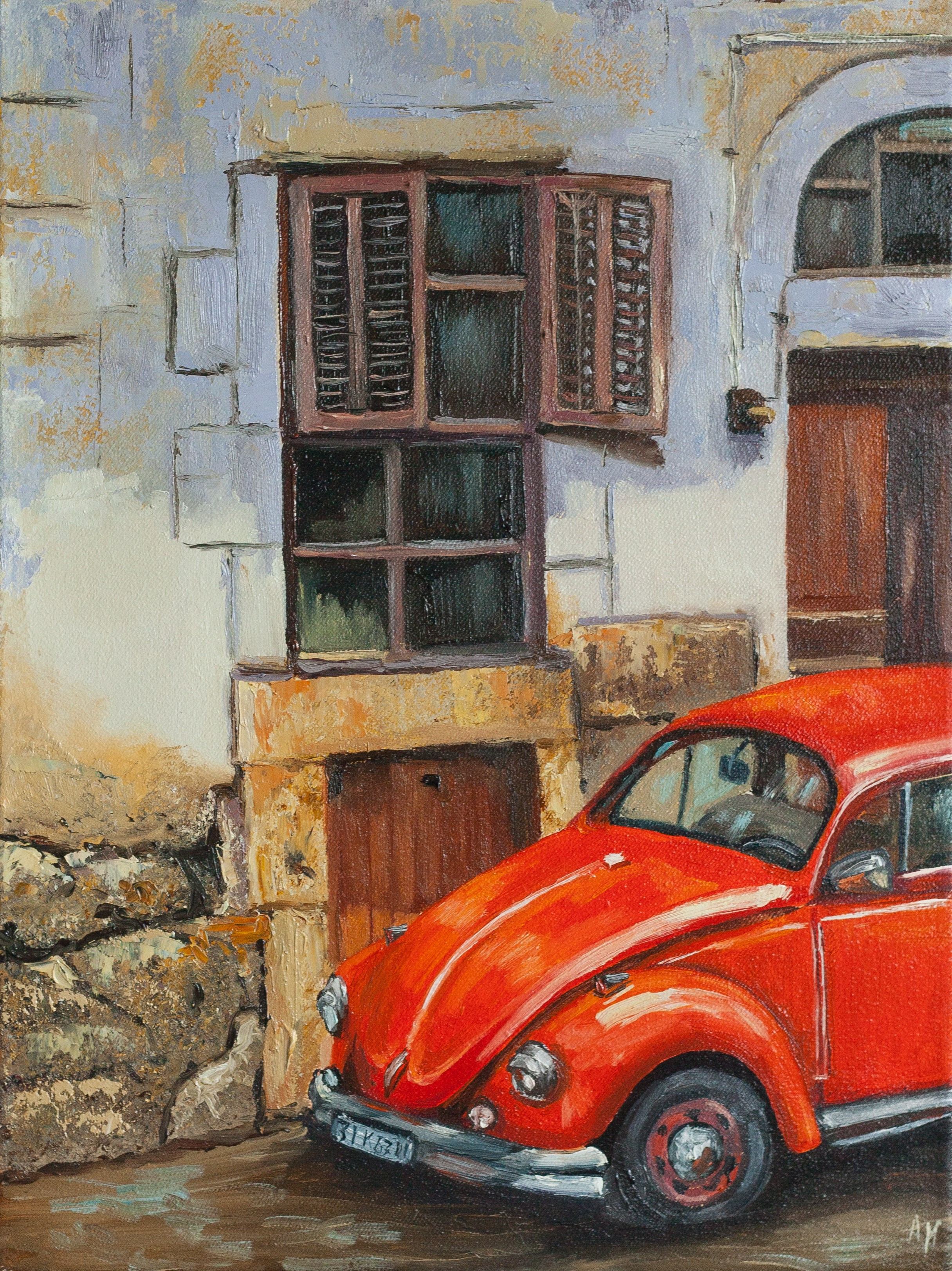 Ретро красная машина. Купить картину маслом на холсте в Саратове