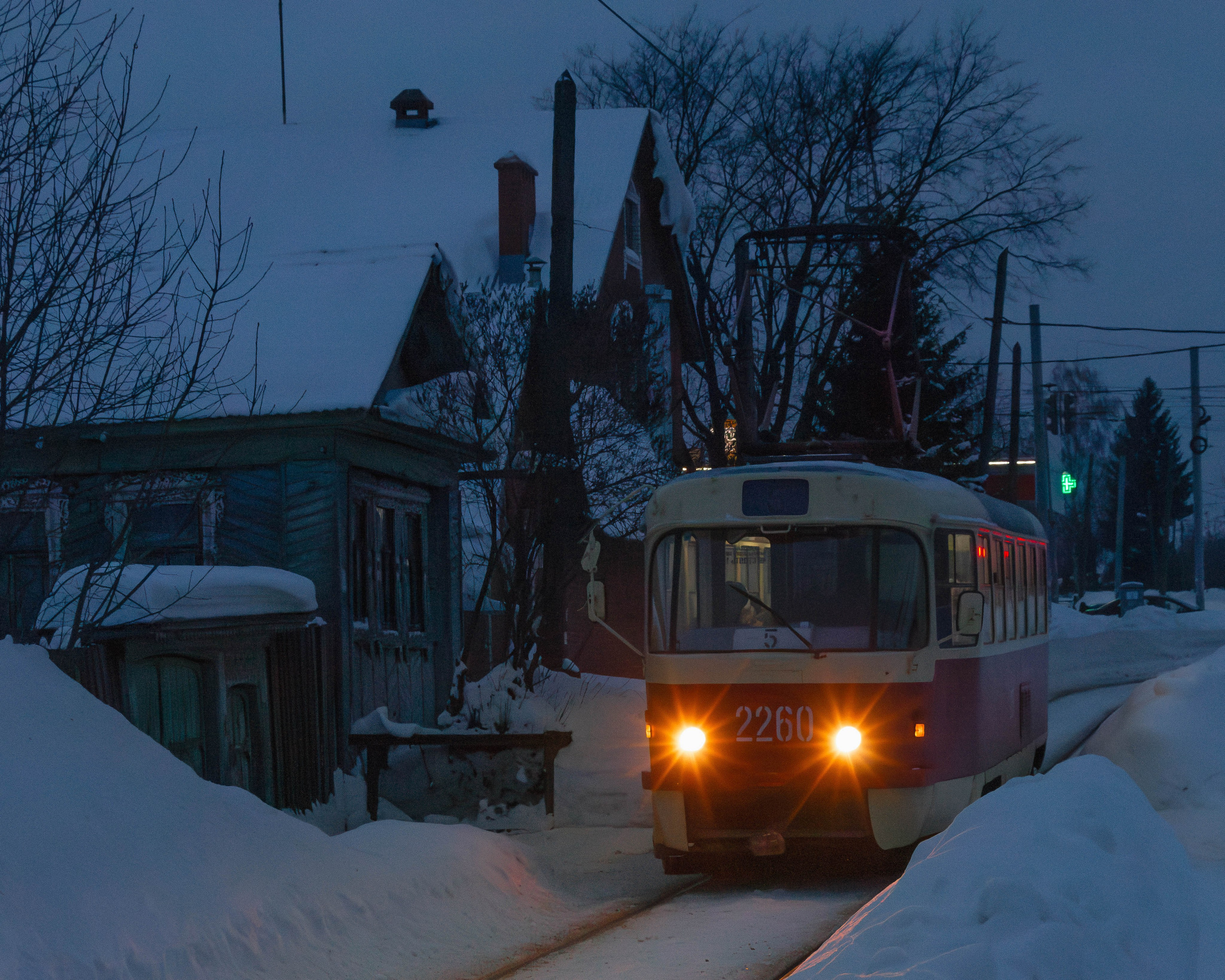 Трамвай Ижевск. TATRA T3. Трамвай в деревне