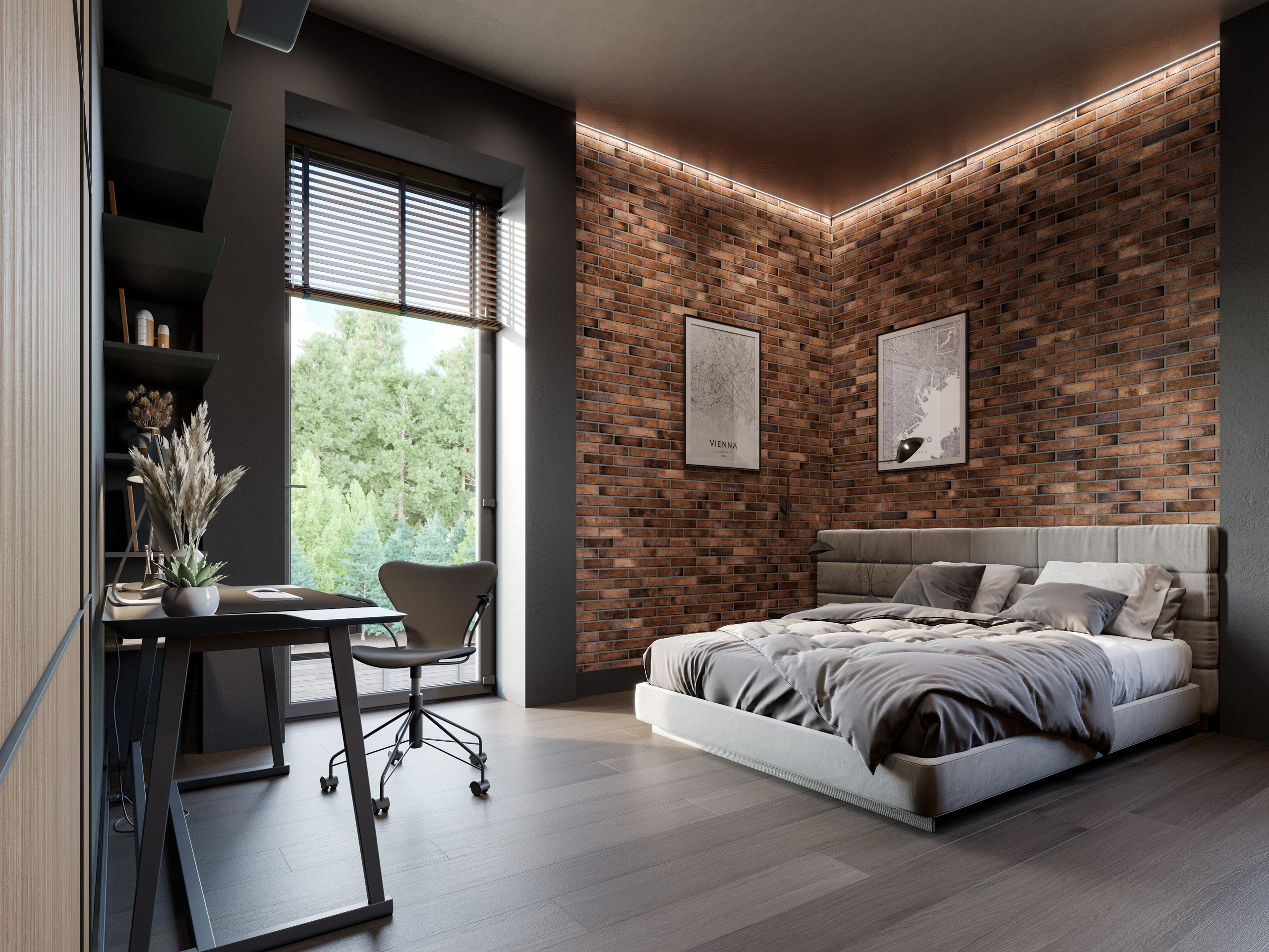 Высокие окна и скрытая подсветка в детской комнате 