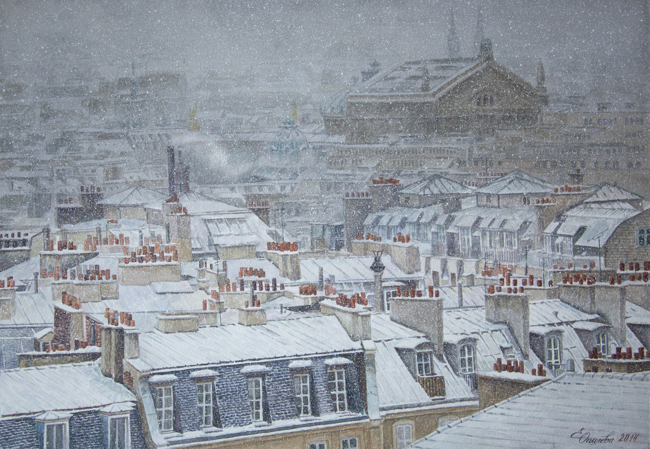 Крыши Парижа 60 х 42 бумага, акварель