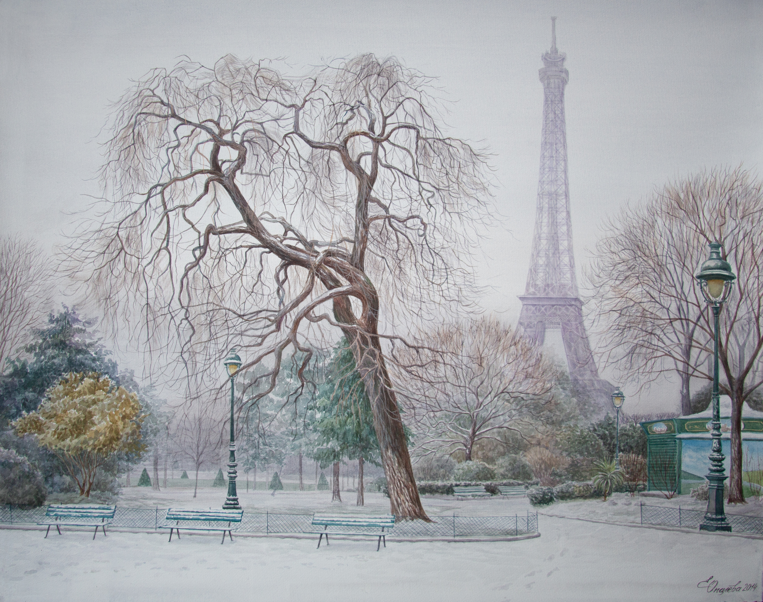 Снег в Париже  61 х 77 бумага, акварель