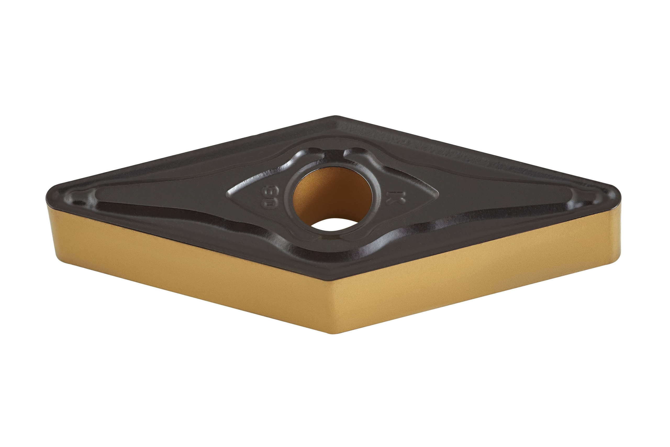 Макросъемка режущей пластины, видна структура покрытия и фаска