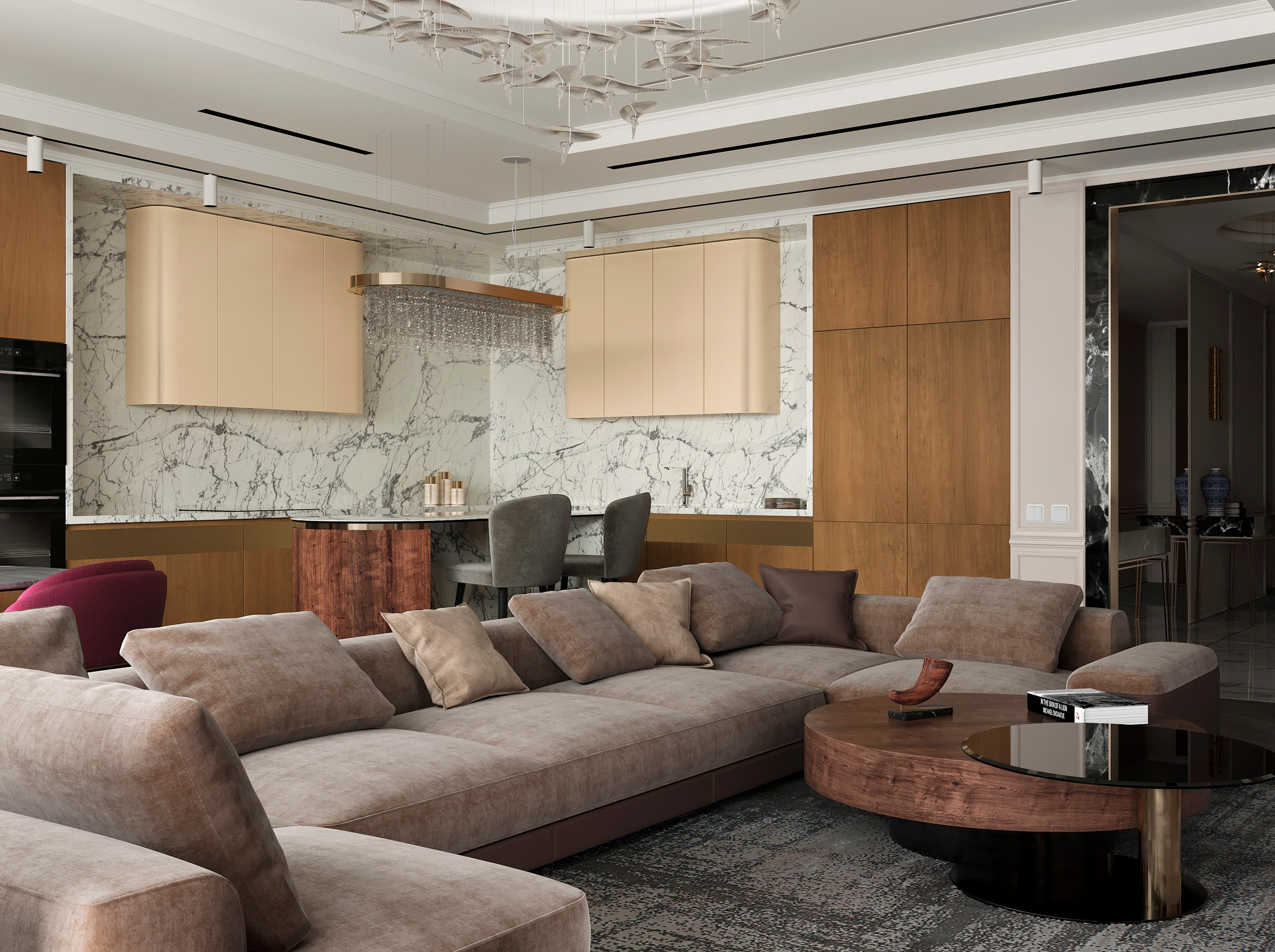 Гостиная — столовая. 3D визуализация