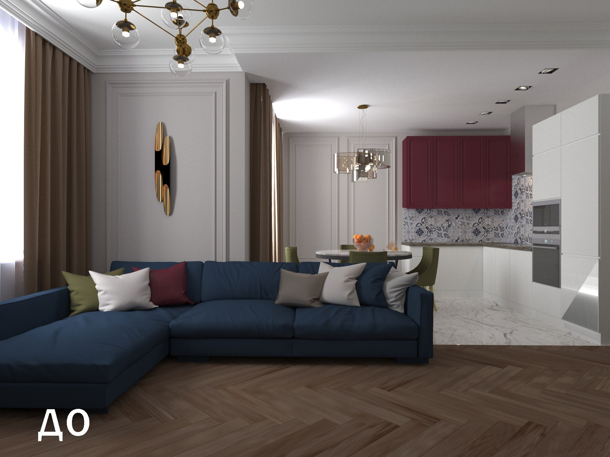 Визуализация кухни — гостиной 30 m². Заказать 3d визуализацию интерьеров — Дарья Веденёва