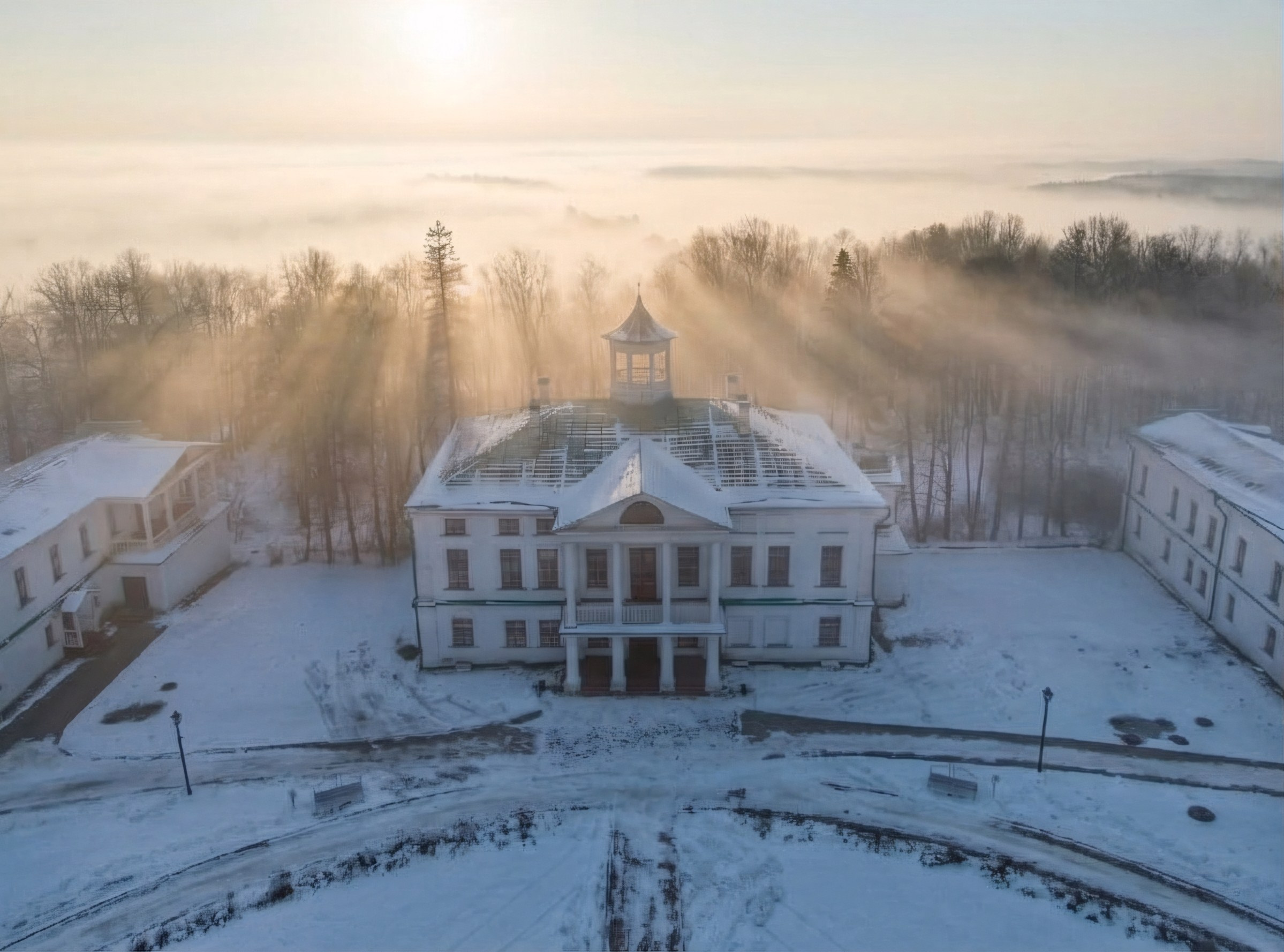 Усадьба Н. А. Некрасова Карабиха, аэросъёмка Ярославль, съёмка с дрона, зима