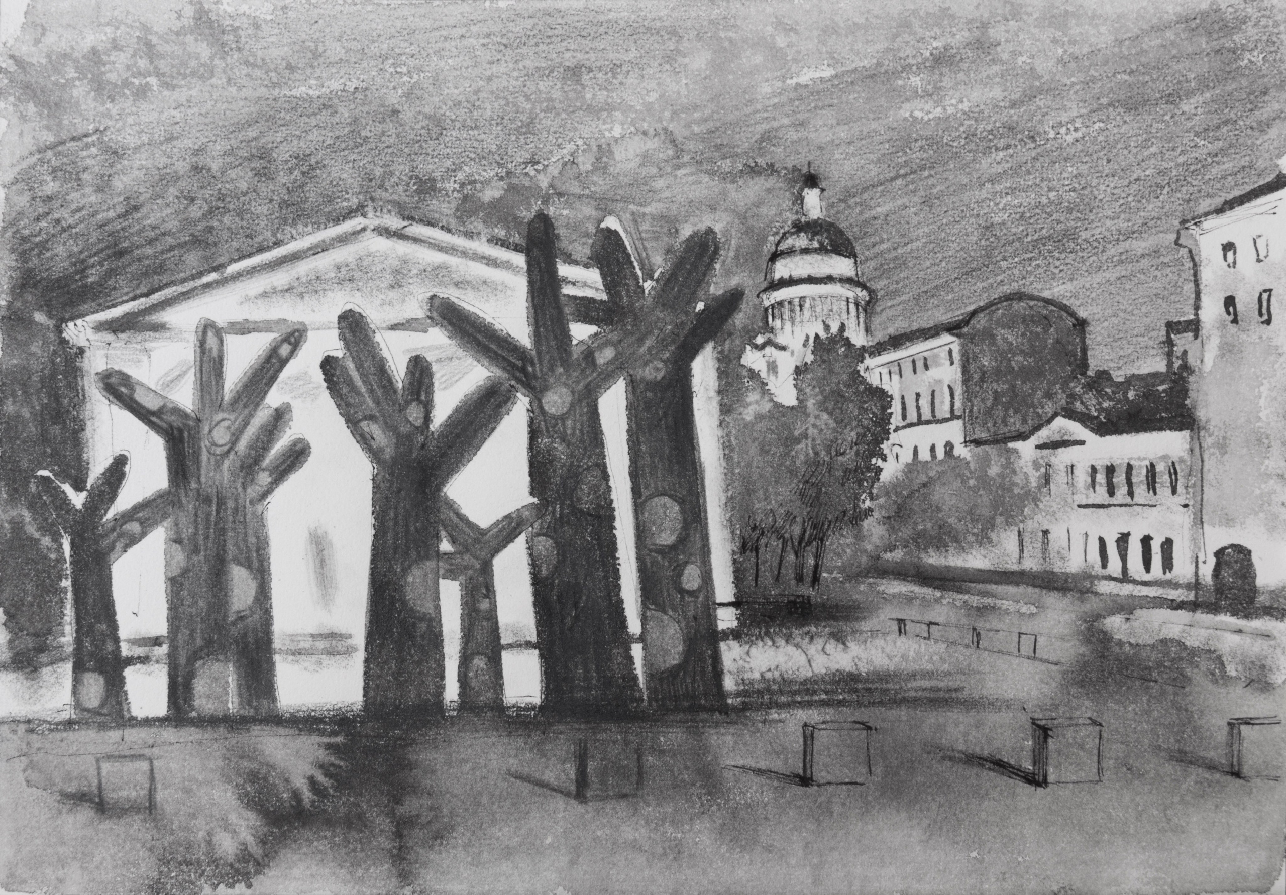 город, графика, черно-белый город, белые ночи, Петербург