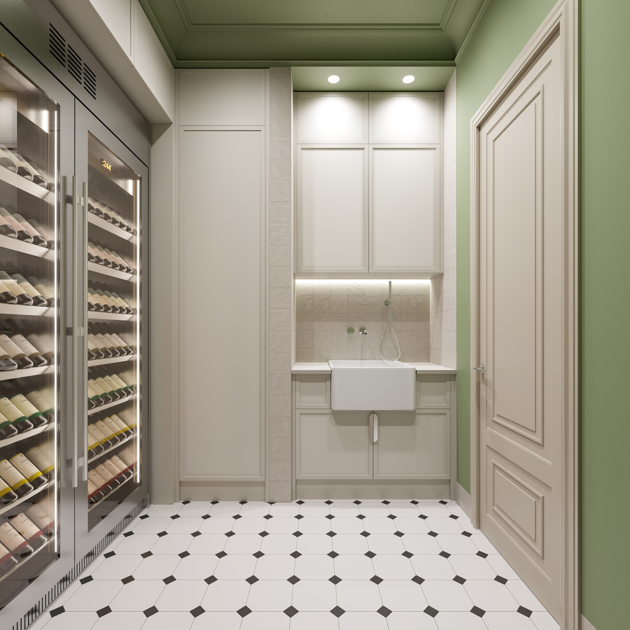 Зона хранения с раковиной и винным холодильником