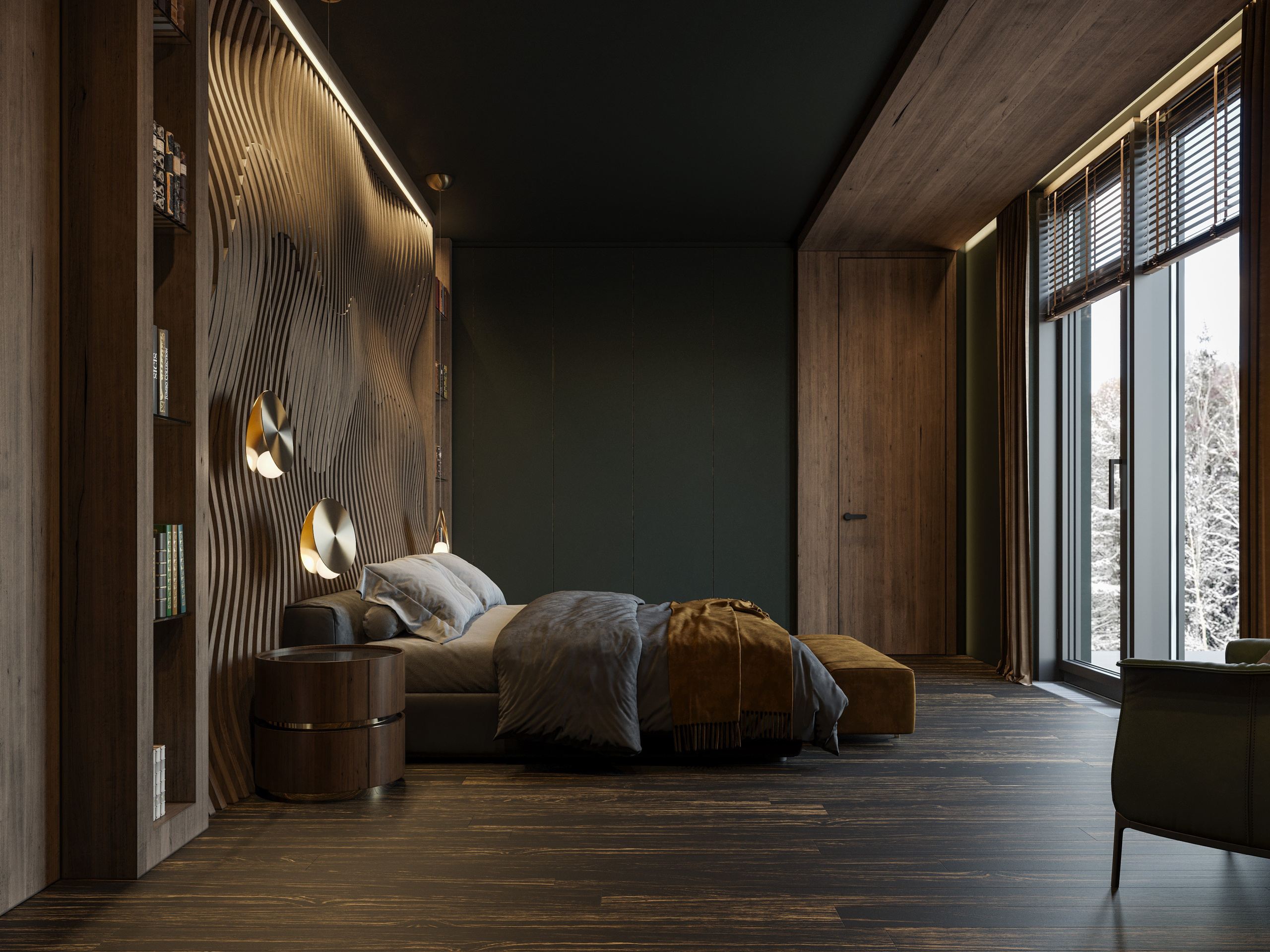 Темный Минимализм: 3D Визуализации Загородного Дома с Деревянной Отделкой. Визуализатор интерьера в Москве | Брагин Кирилл