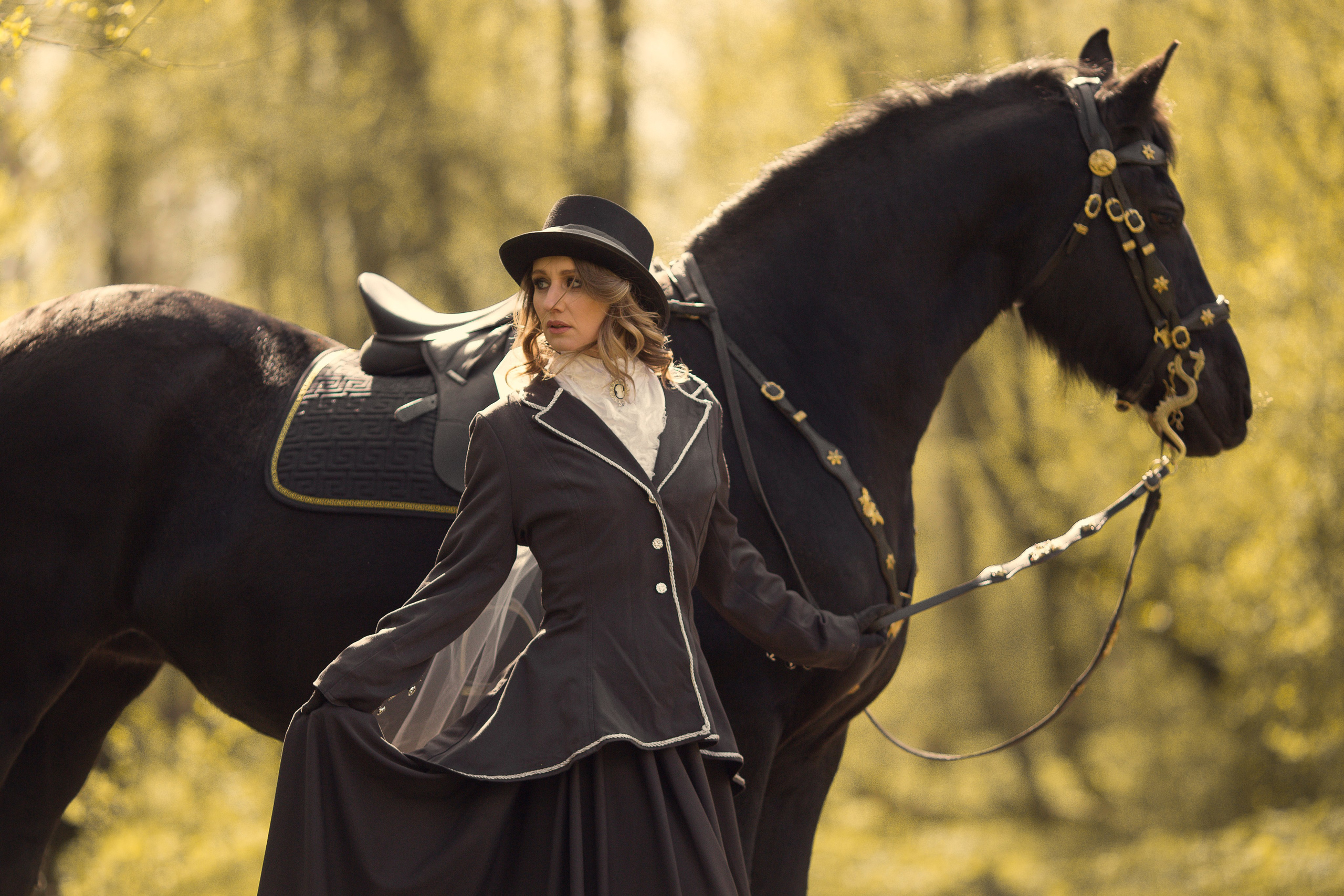 Фотосессия с черной лошадью