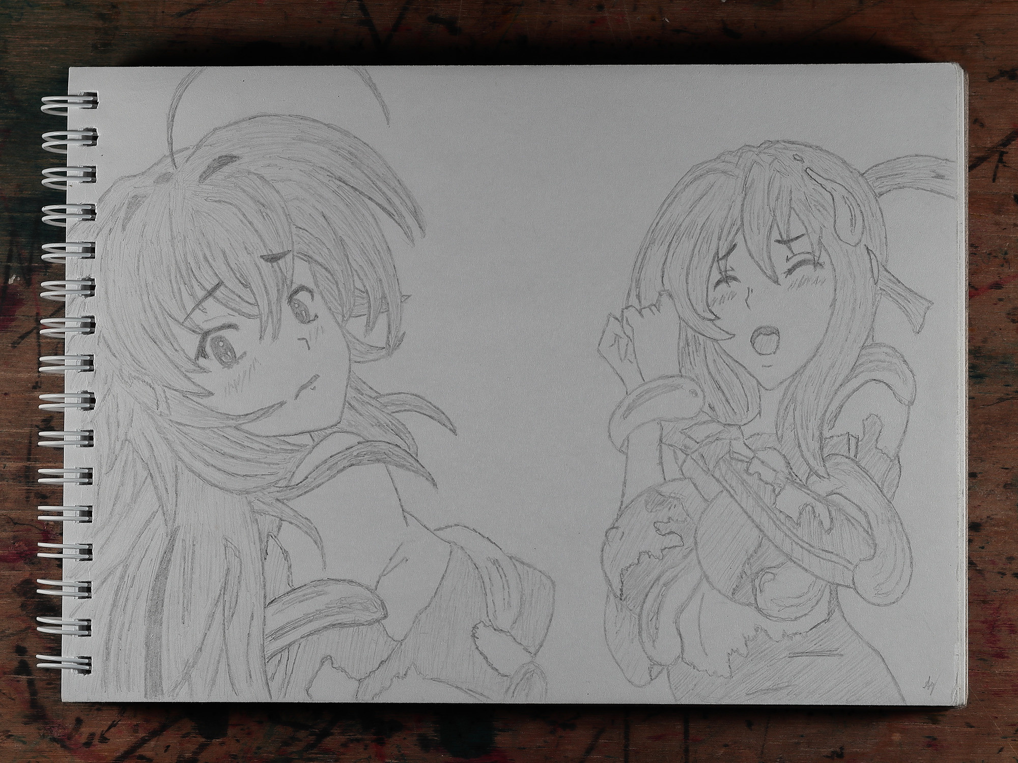 Риас Гремори и Акина dxd рисунок арт карандашом хентай