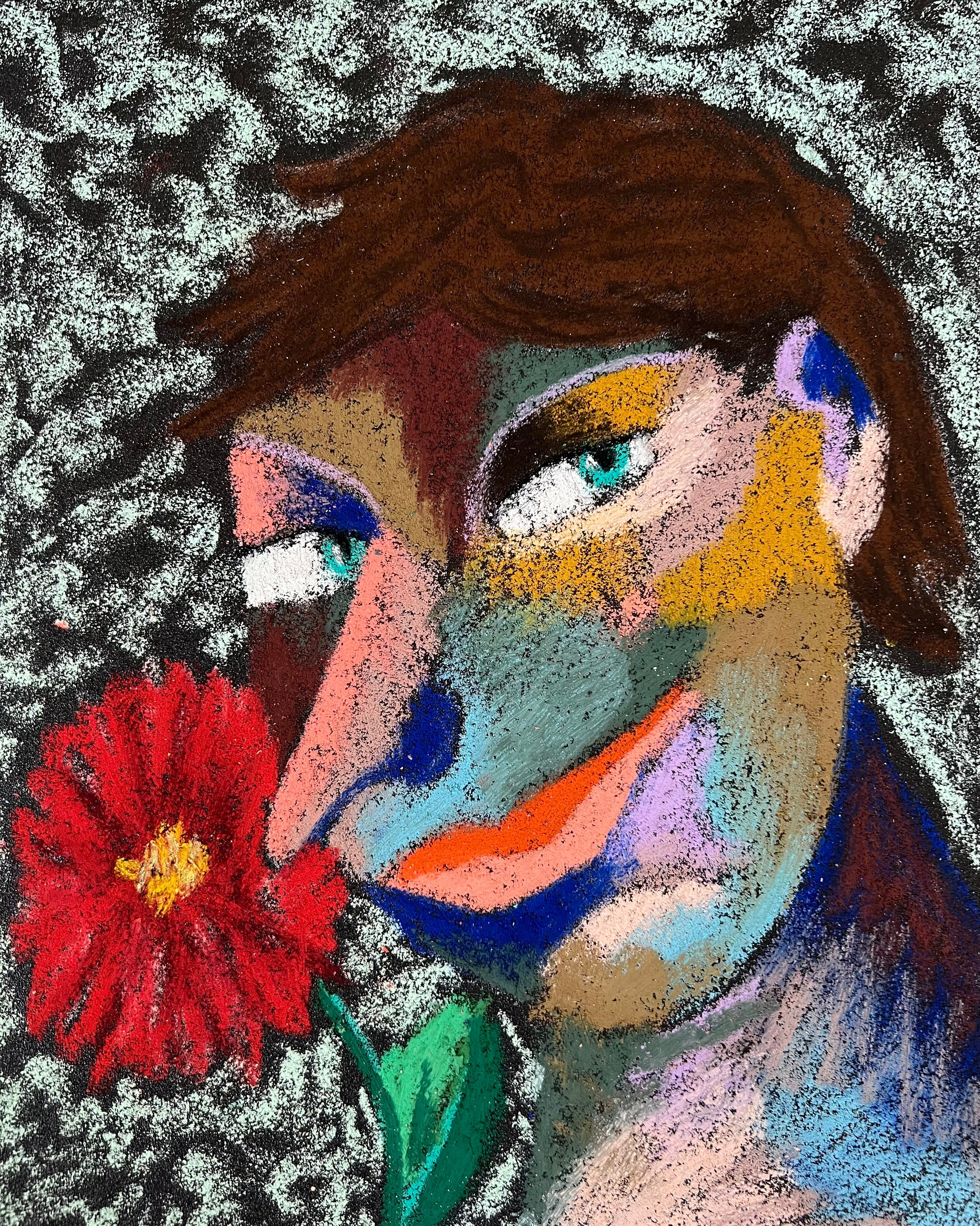 Guest. Oil pastel, sandpaper. 28 x 23 cm