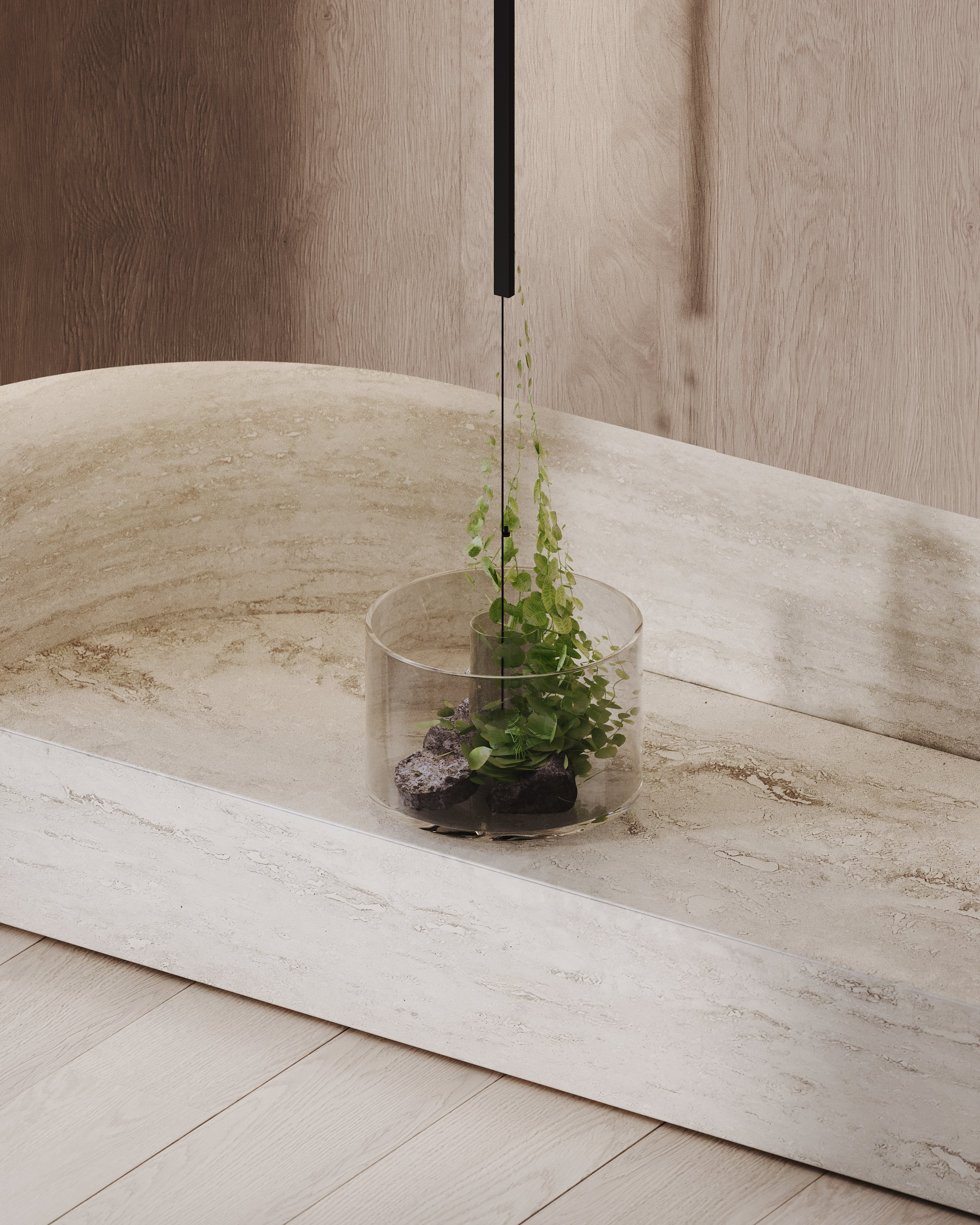 визуализация кухни - гостиной в минималистичном современном  стиле 