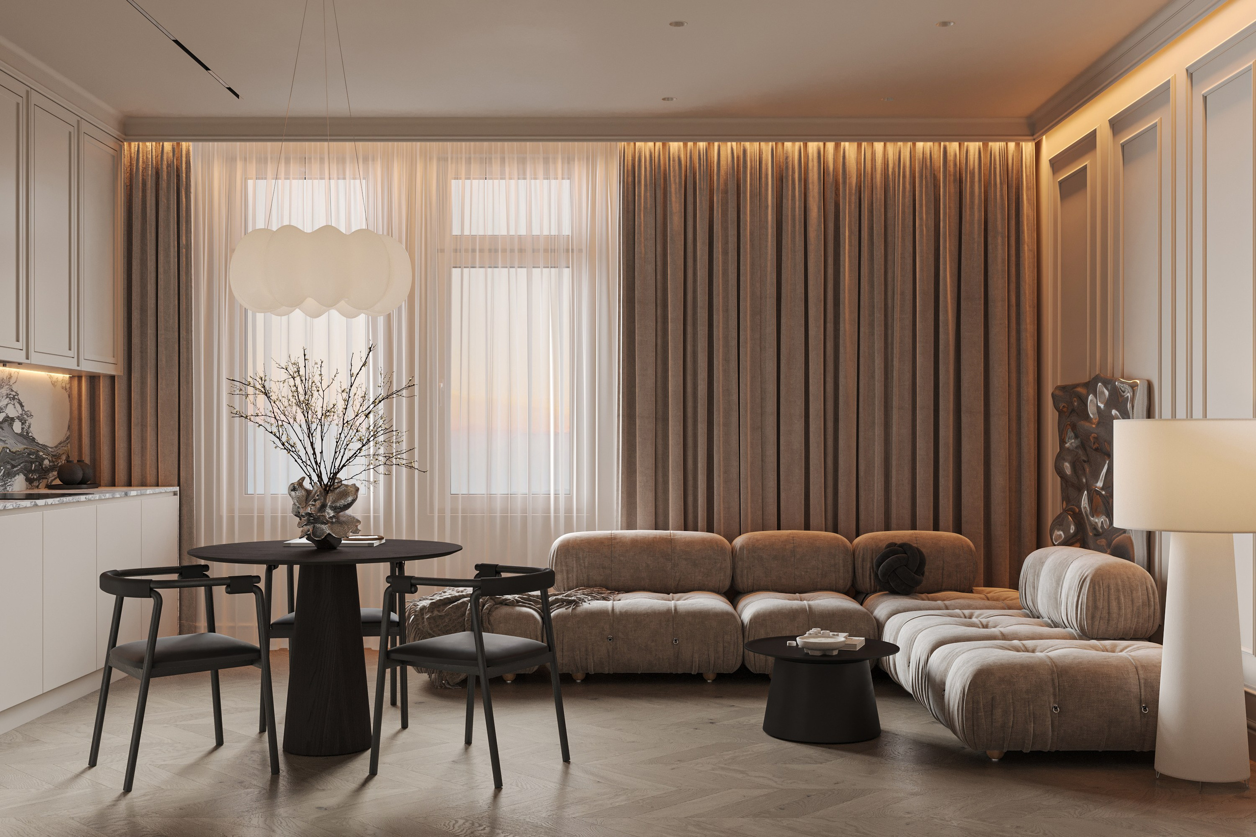 Кухня-гостиная ЖК «Континенталь». 3D визуализация интерьера Надежда Соколова