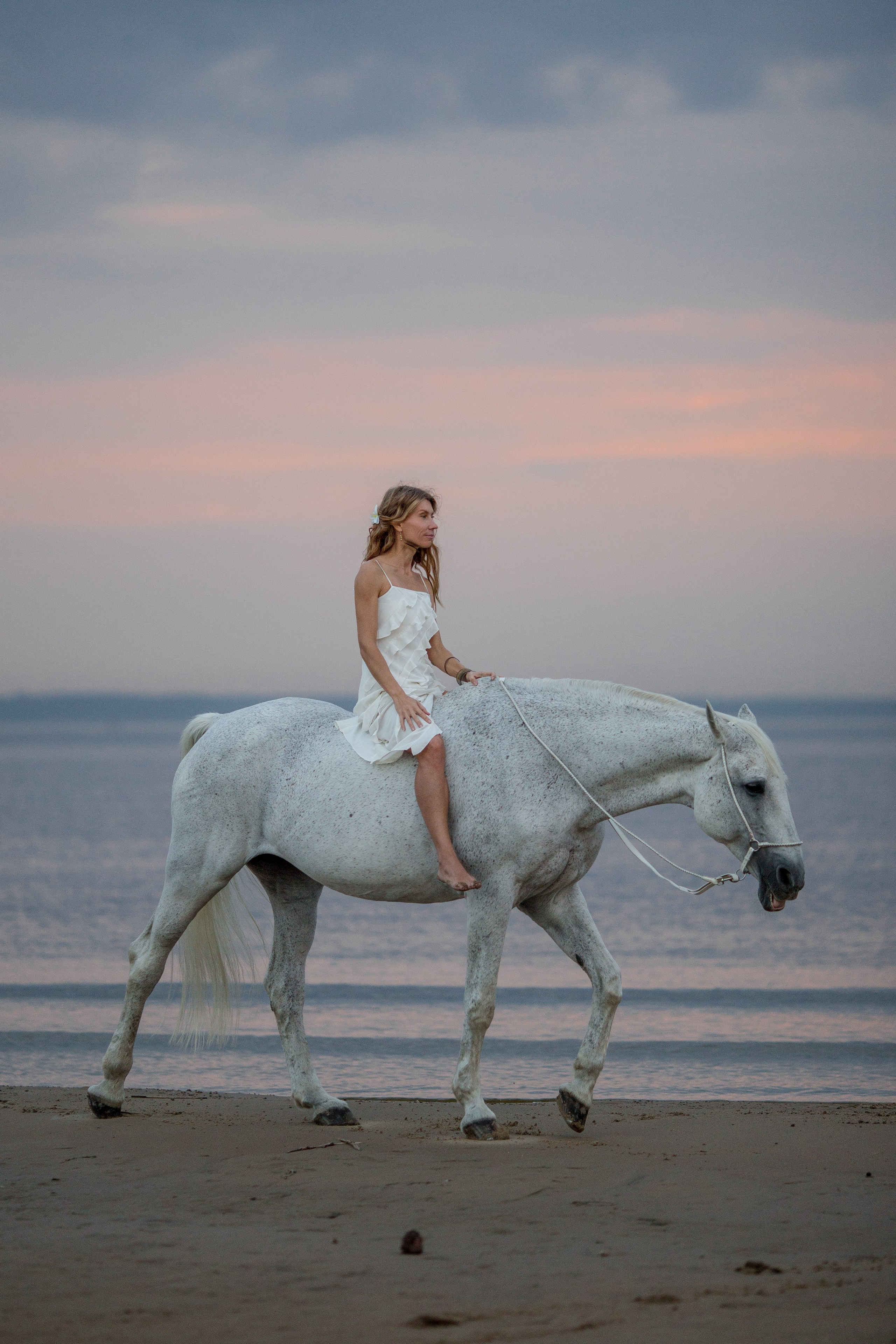 Закатная фотосессия с лошадью на Финском заливе