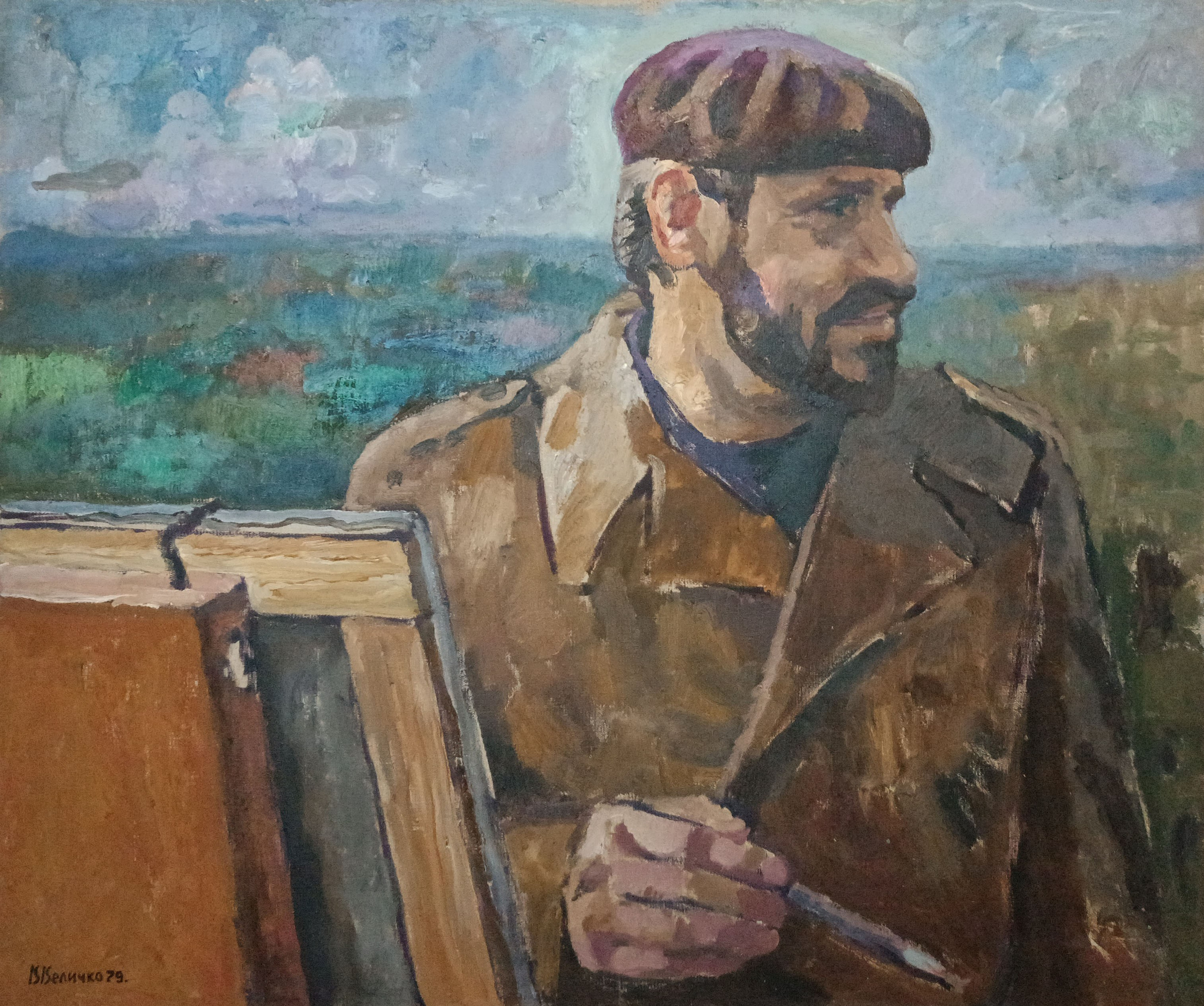 «На пленэре (Портрет Р.Дмитриева)» 1979 год. Художник Величко Вадим Семёнович