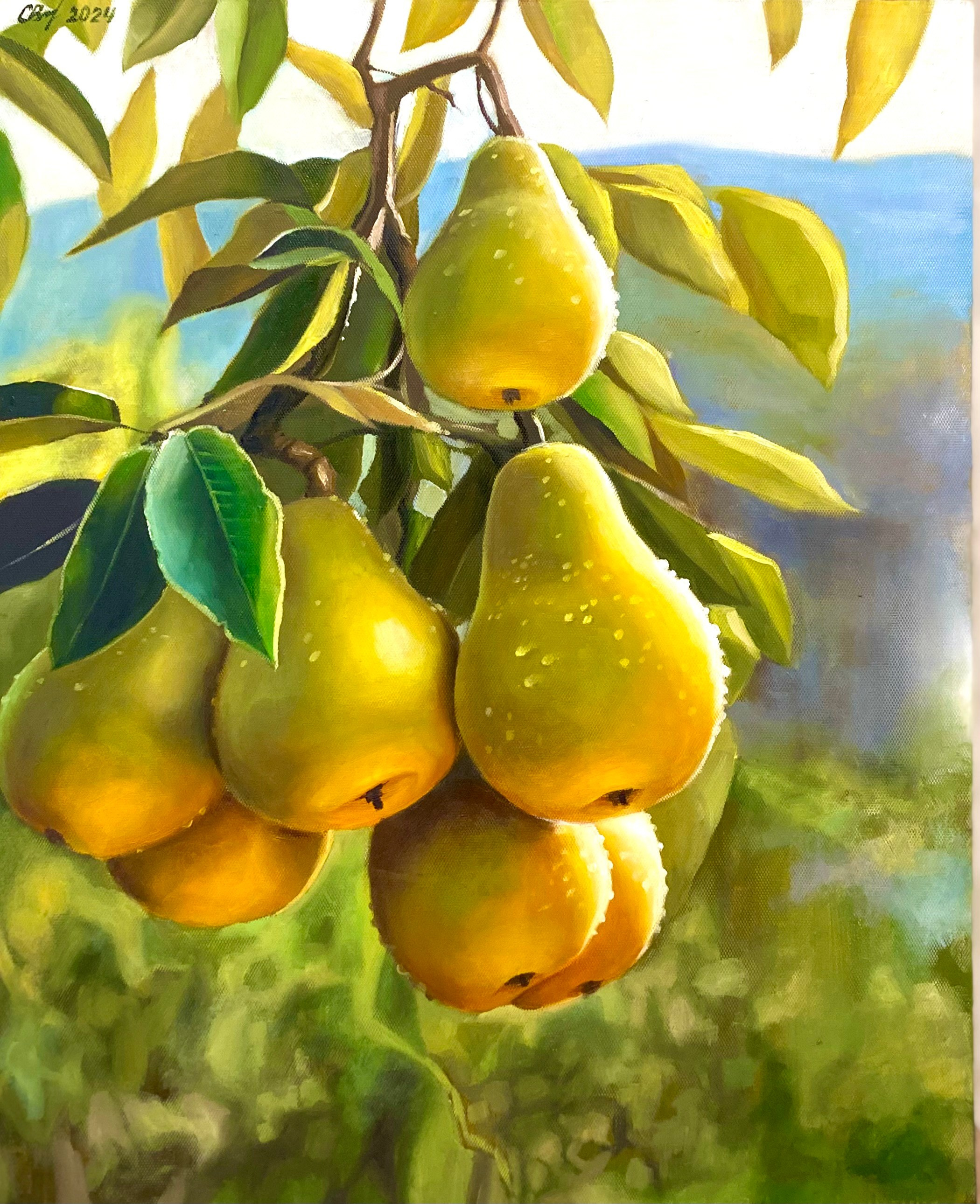 Картина маслом с грушами. Картина под заказ маслом. Картина с жёлтыми грушами. Картина с фруктами. Летняя яркая картина. Жёлтая картина. Картина маслом по фотографии на заказ. Картина под заказ. Картина по фото.