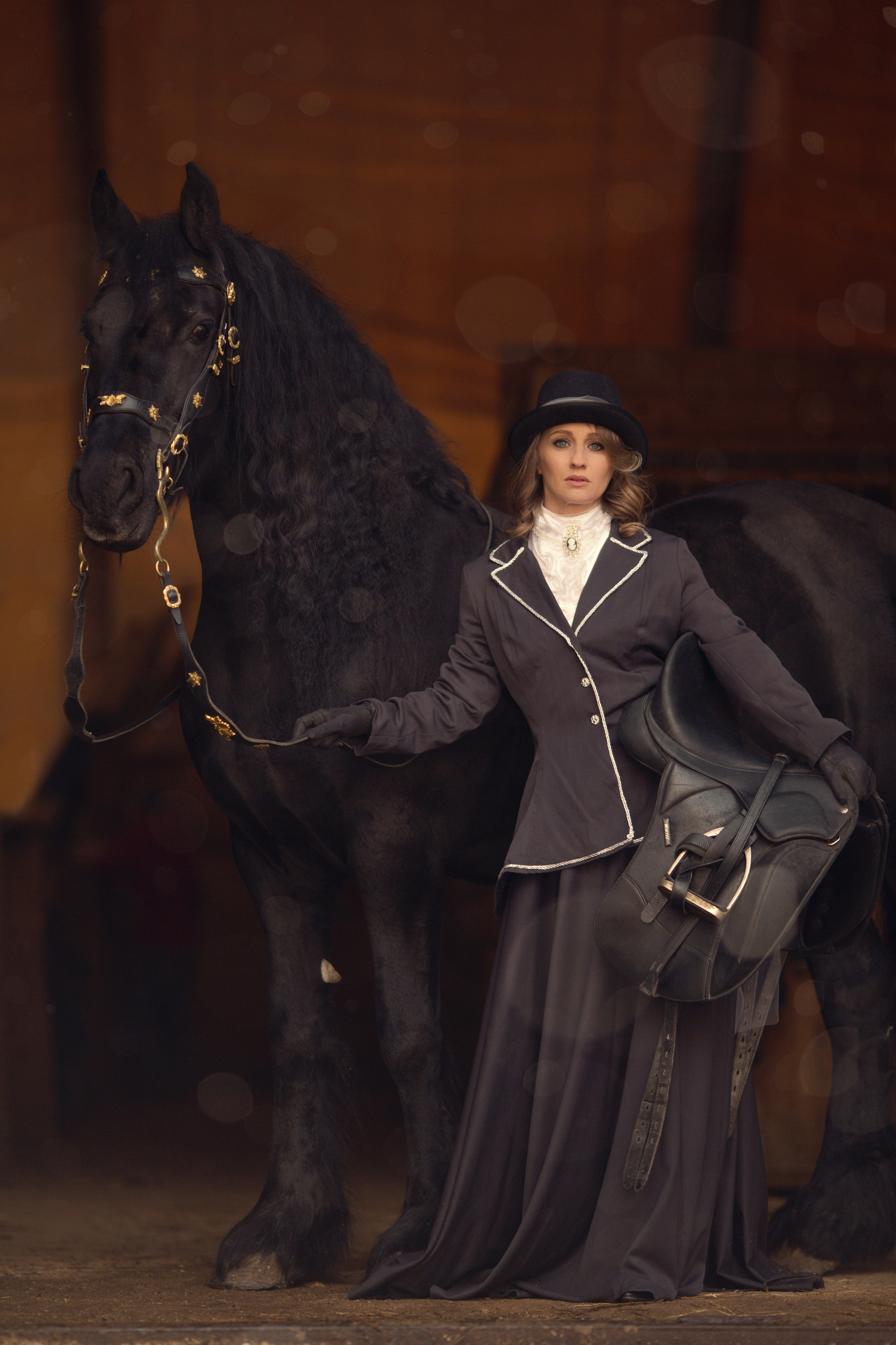 Фотосессия с черной лошадью