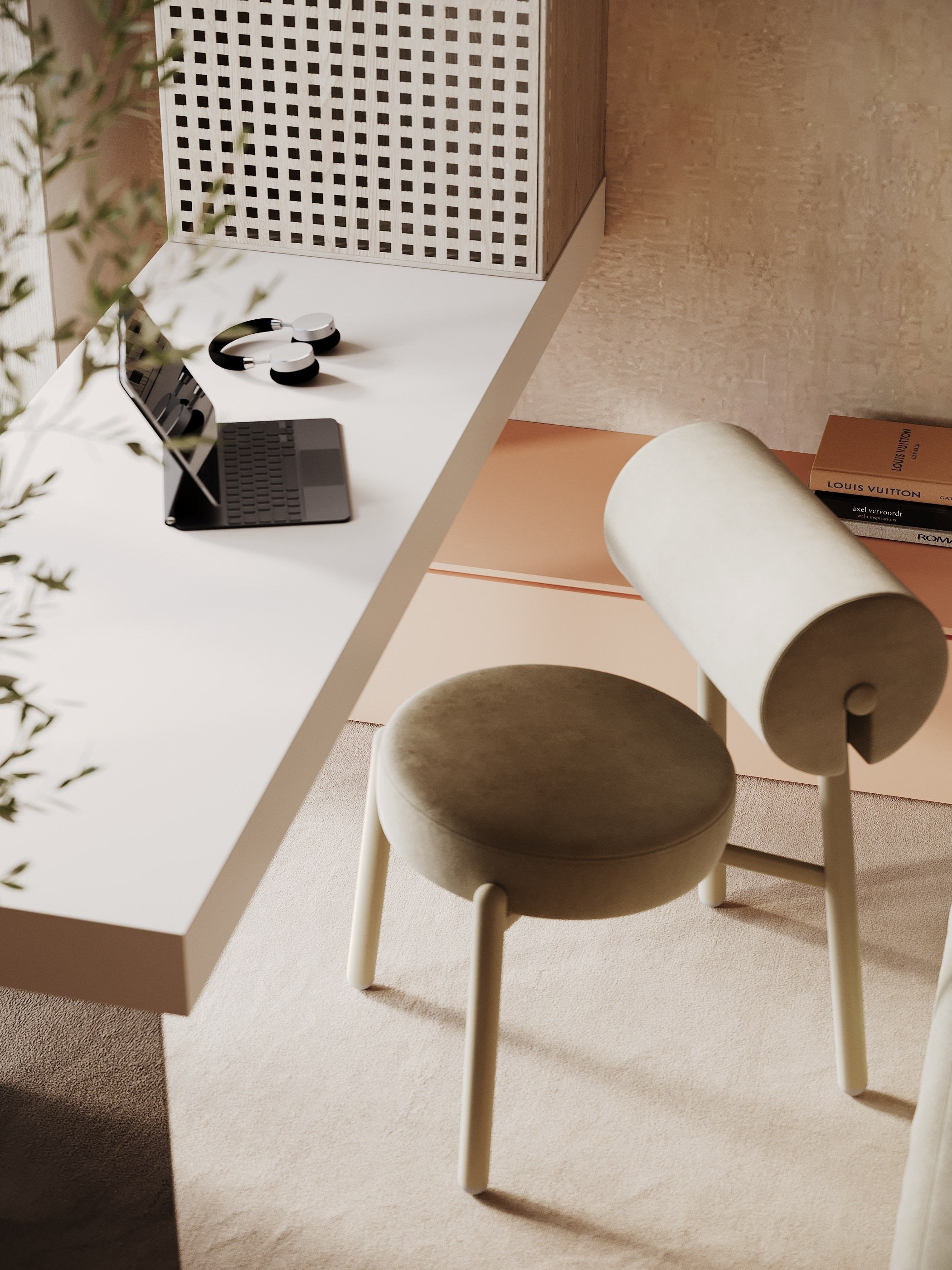 визуализация детской для подростка в нежных тонах  в минималистичном современном  стиле 