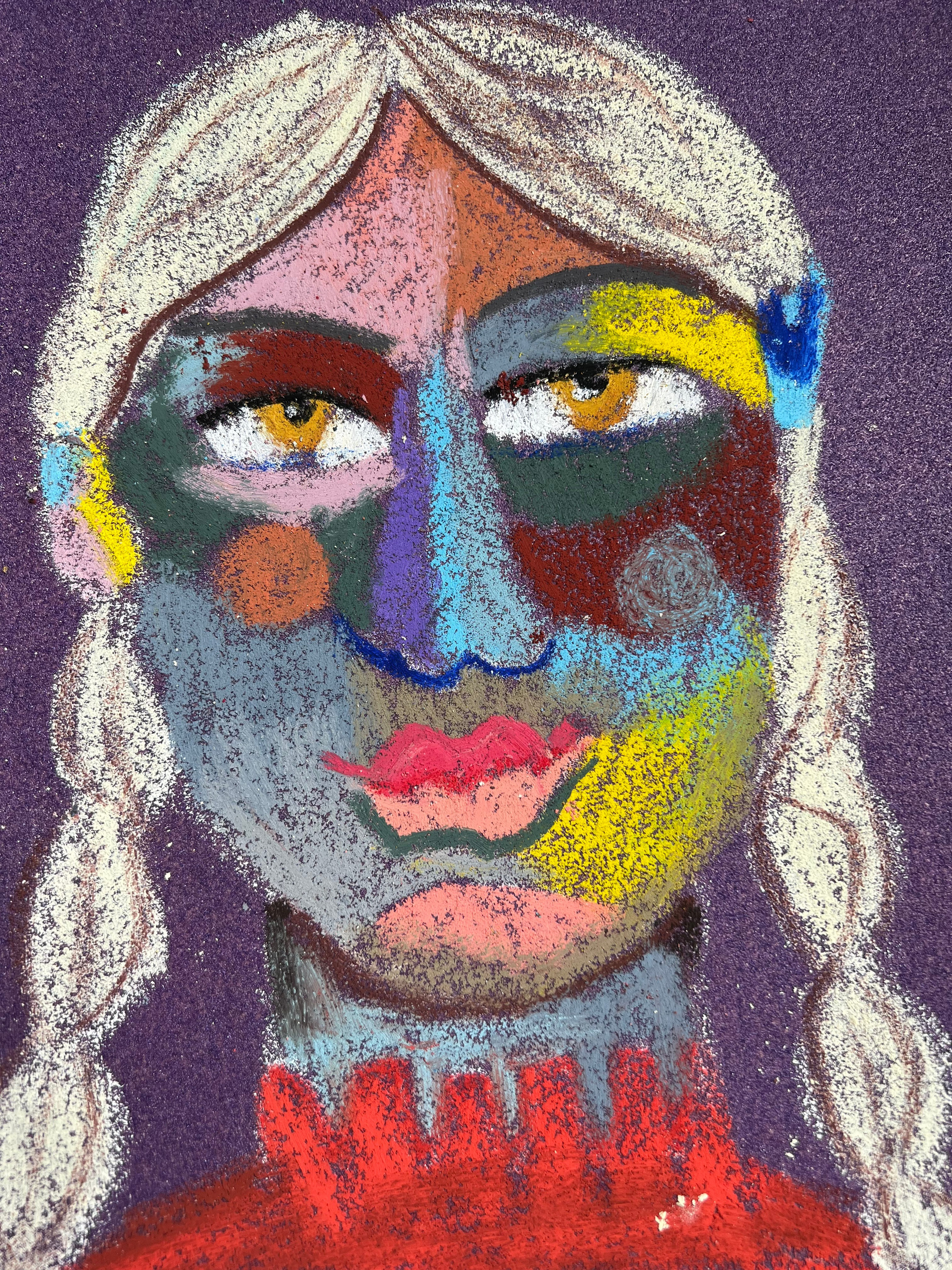 Schoolgirl Medium: Oil pastel, sandpaper Size: 28 x 23 cm