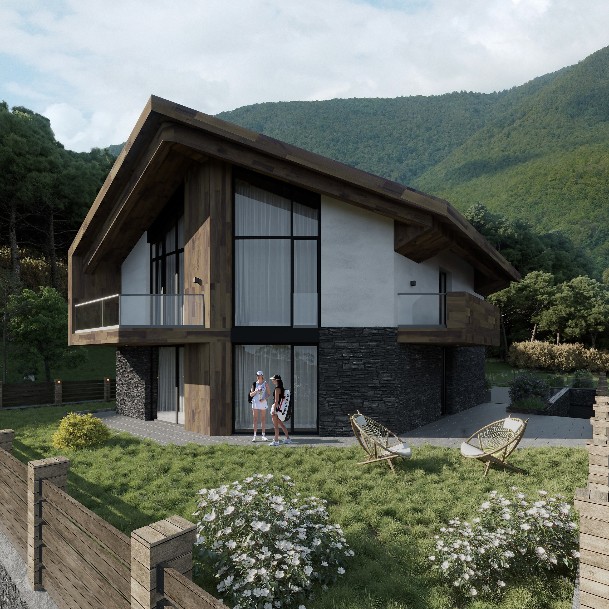 Architectural Visualization of Cottages in Sochi, Surrounded by Nature. 3D INTERIOR AND ARCHITECTURE VISUALIZATION
