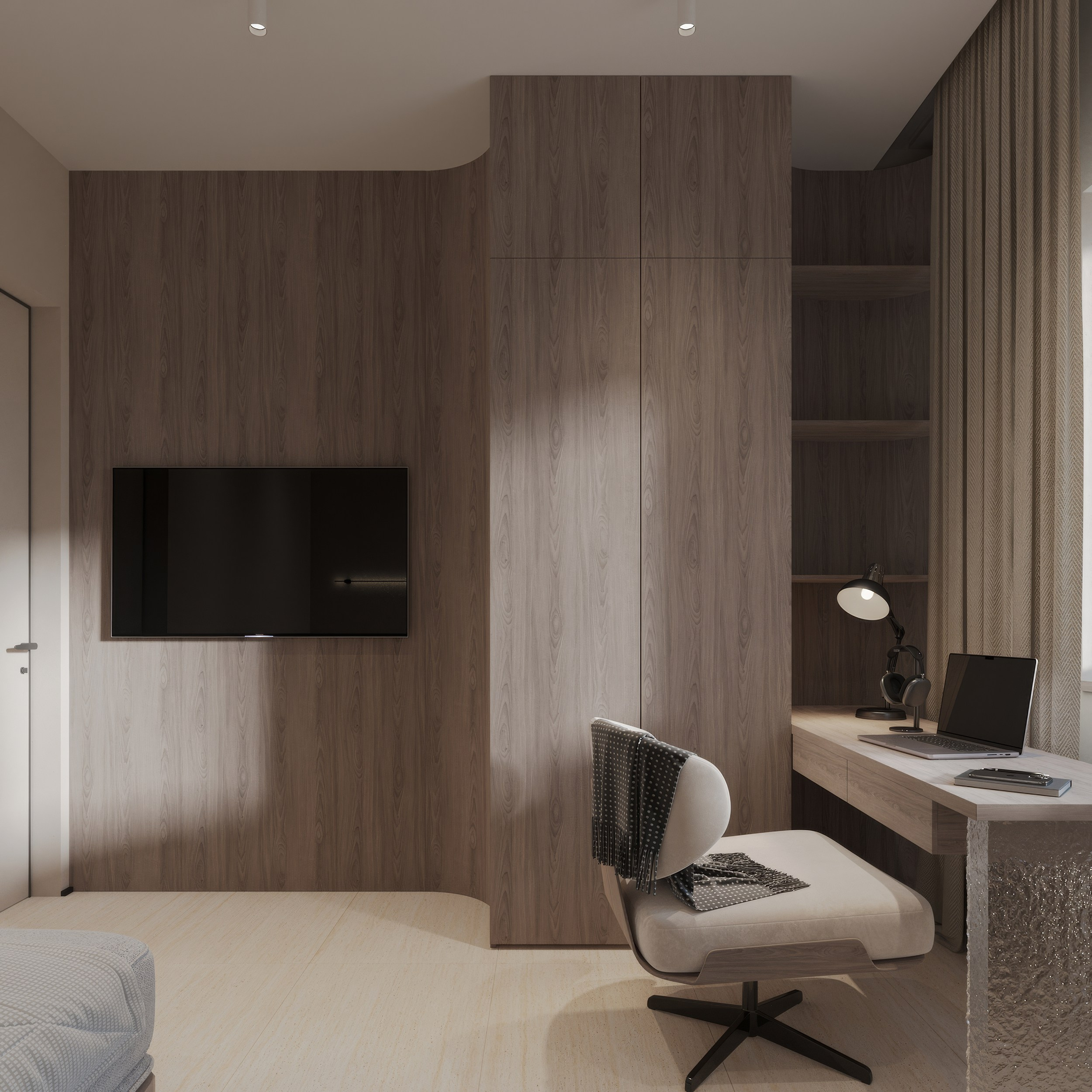 Интерьер квартиры в тёплых тонах — 3D визуализация от Baxx Pro для дизайнера Дианы Кова. 3Д Визуализация Интерьера и Архитектуры