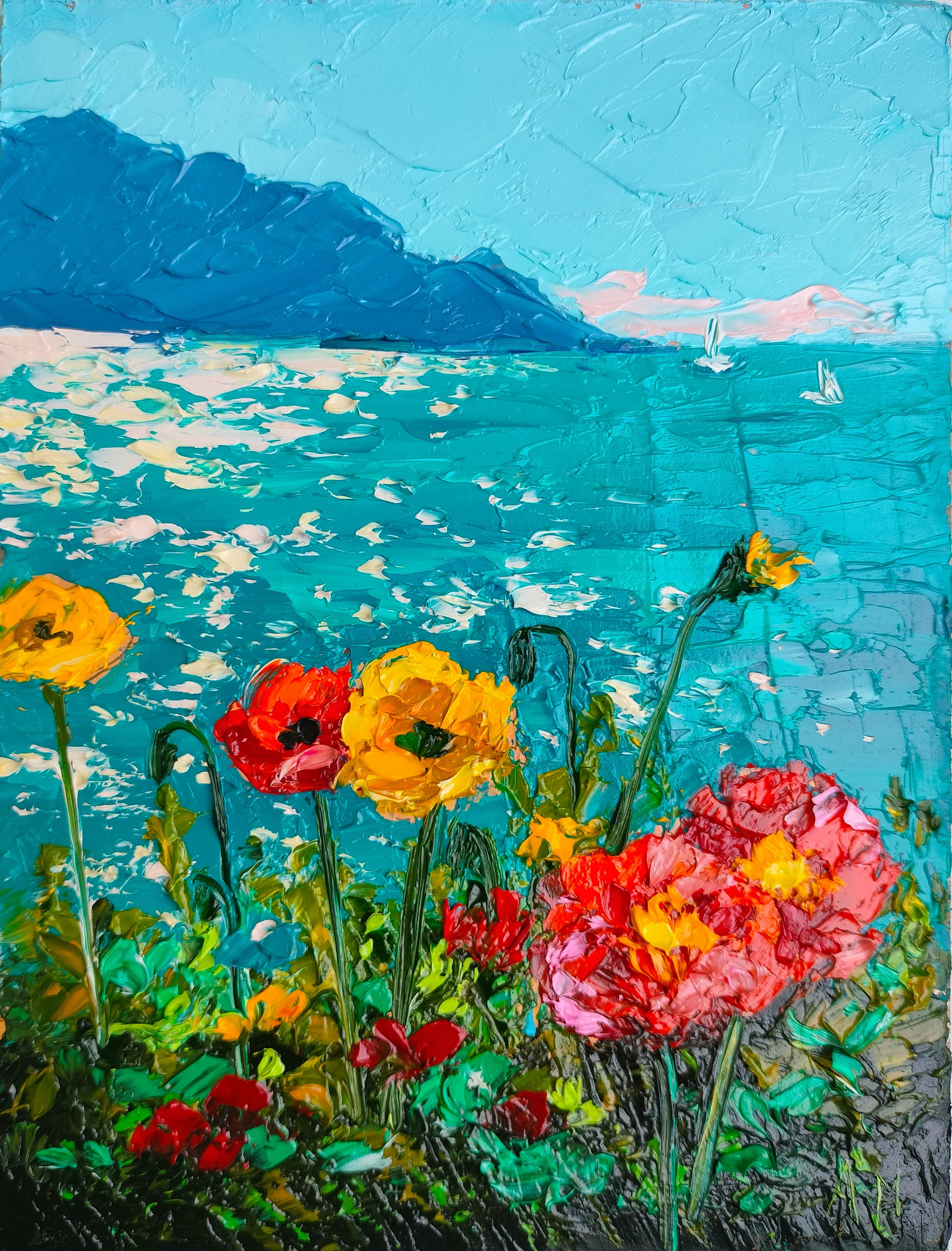  натюрморт цветы  и морской пейзаж. картины маслом купить Саратов