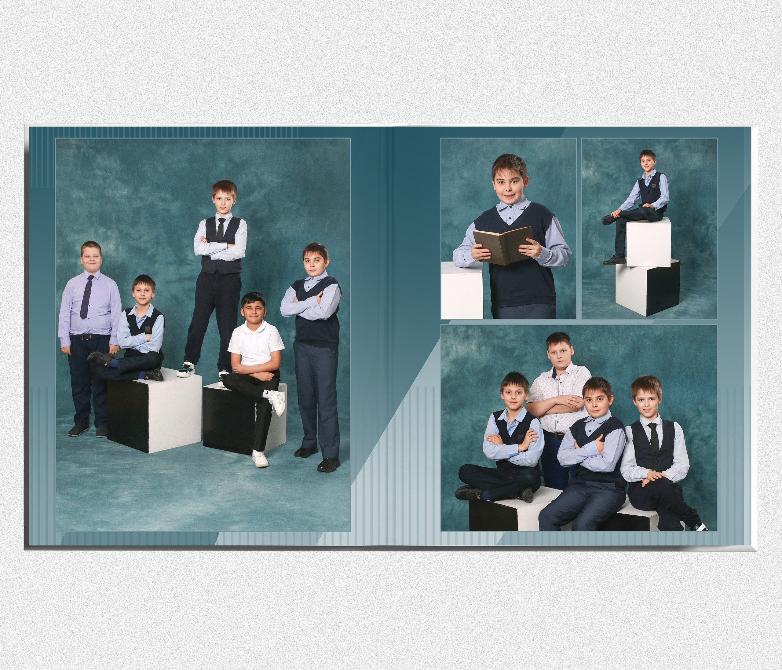 Школьный альбом "Кубы бирюза". Выпускные альбомы в Тюмени для школ, садов, вузов спортивных секций