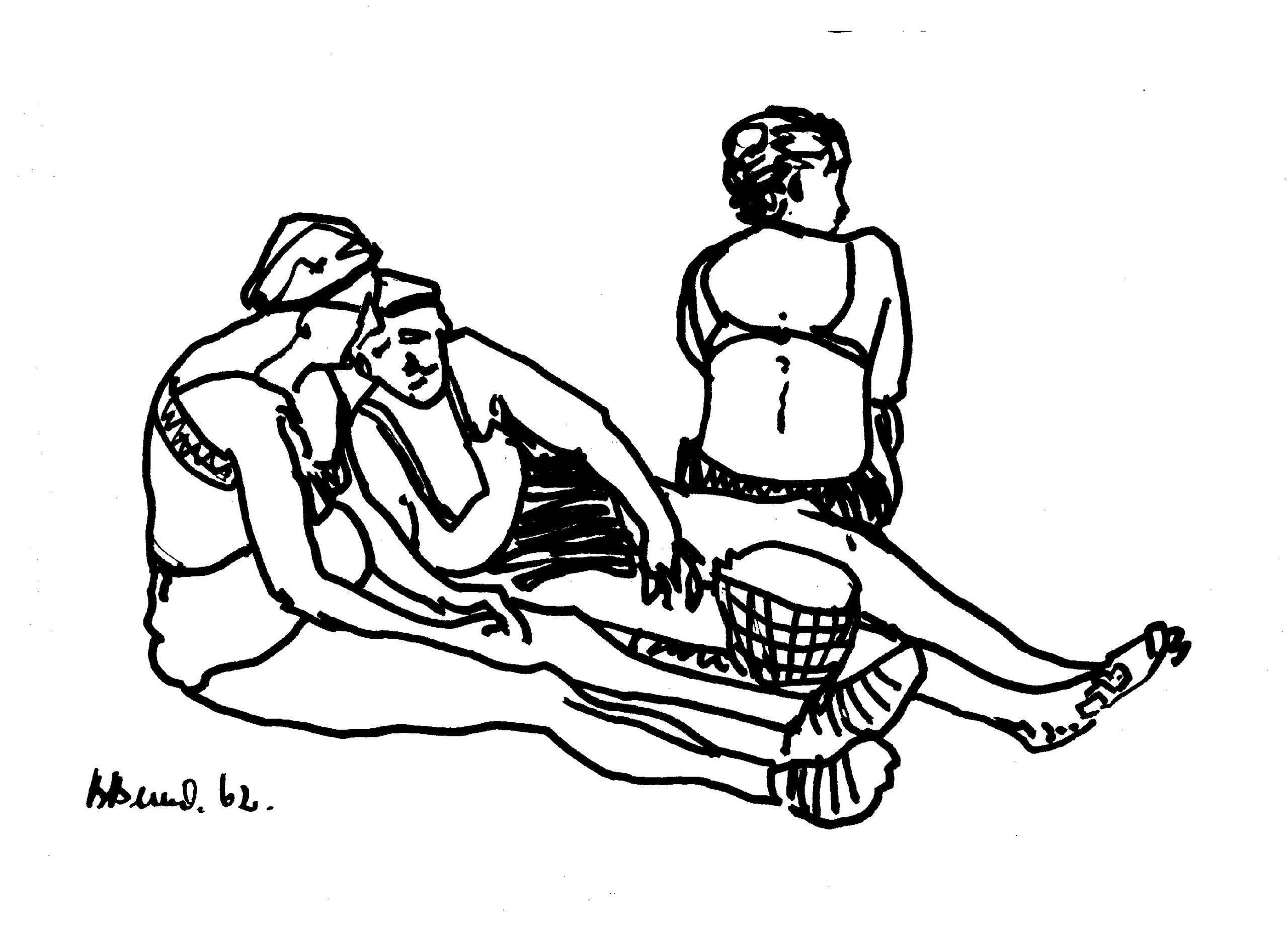 1962.Пляжная сценка.Тушь