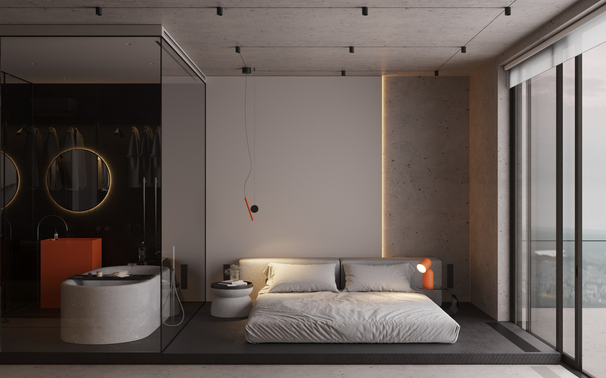 Мастер-спальня с видовым балконом. 3D визуализатор