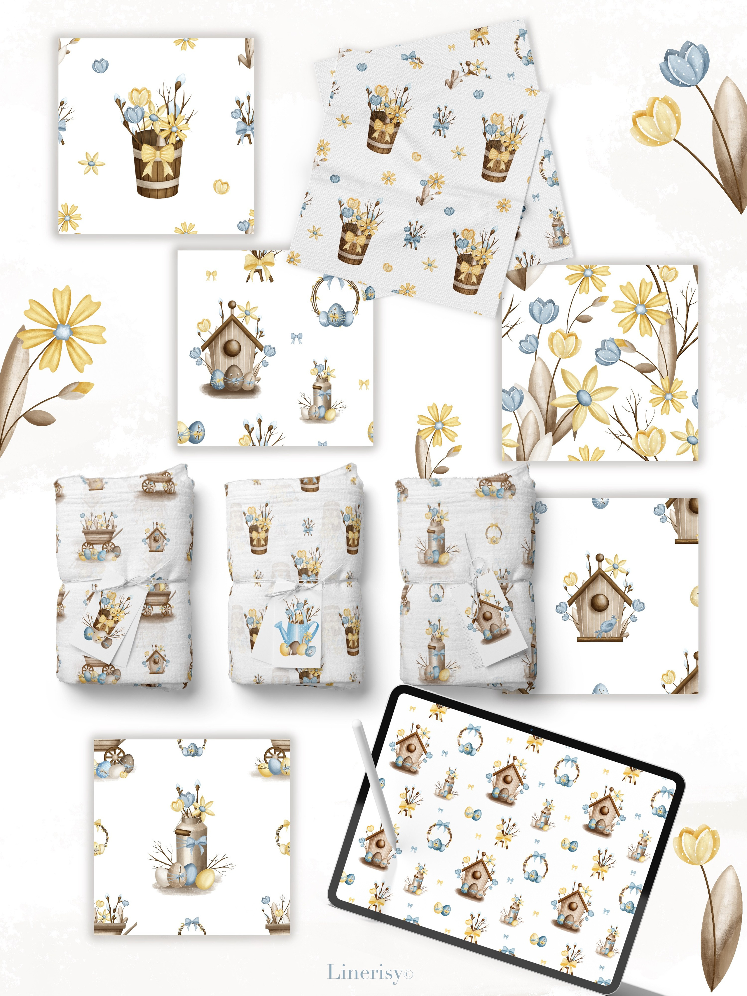 Коллекция «Светлая Пасха» — графические иллюстрации, композиции, постеры, открытки, фреймы и бесшовные паттерны,. Художник-иллюстратор Евгения Бекренёва