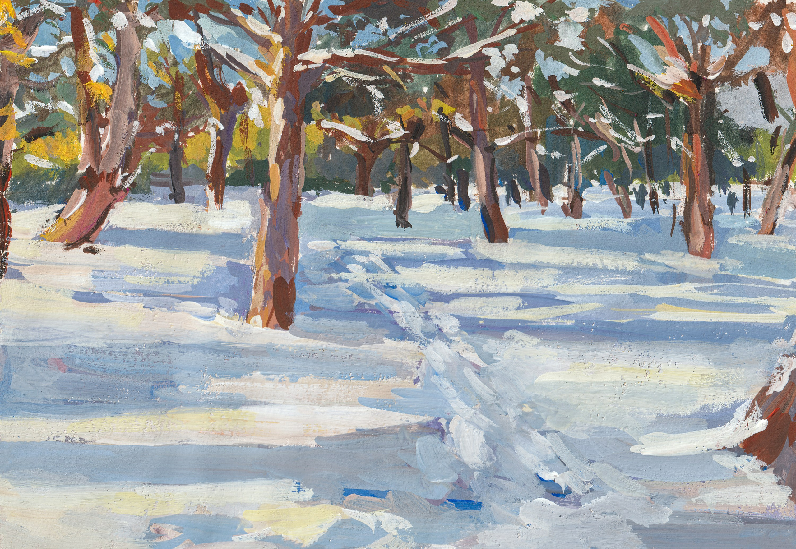 "Парк зимой" бумага, гуашь 15х22см, 2024г 
