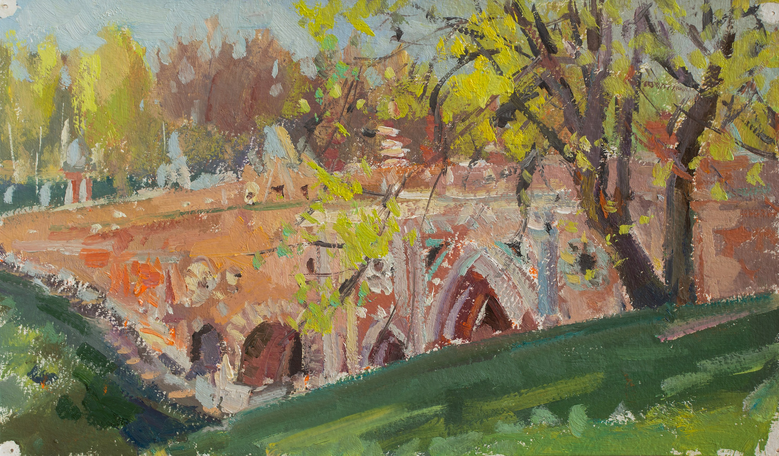 "Мостик Царицыно" картон, масло 18х30см, 2025