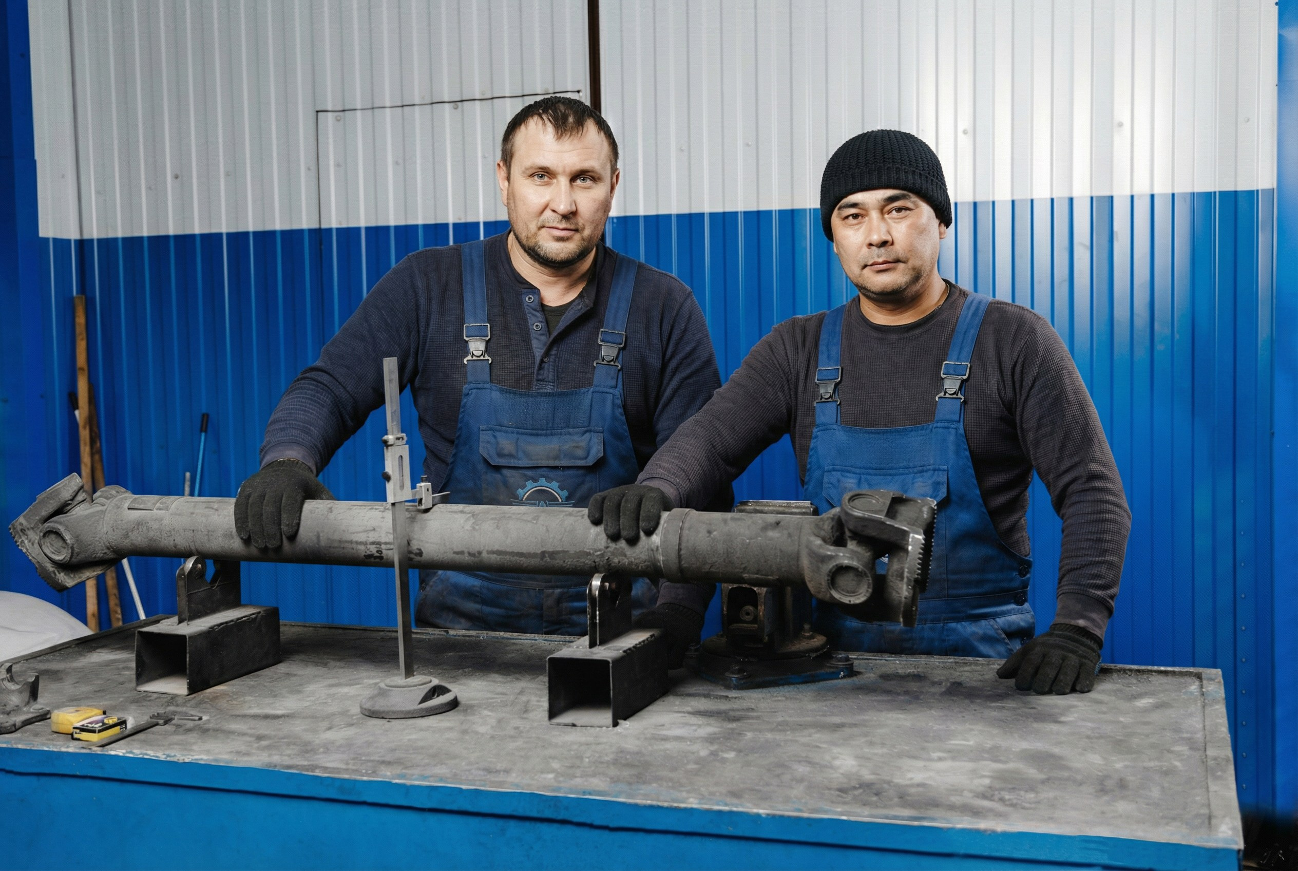 Сборка отремонтированного кардана в цеху.