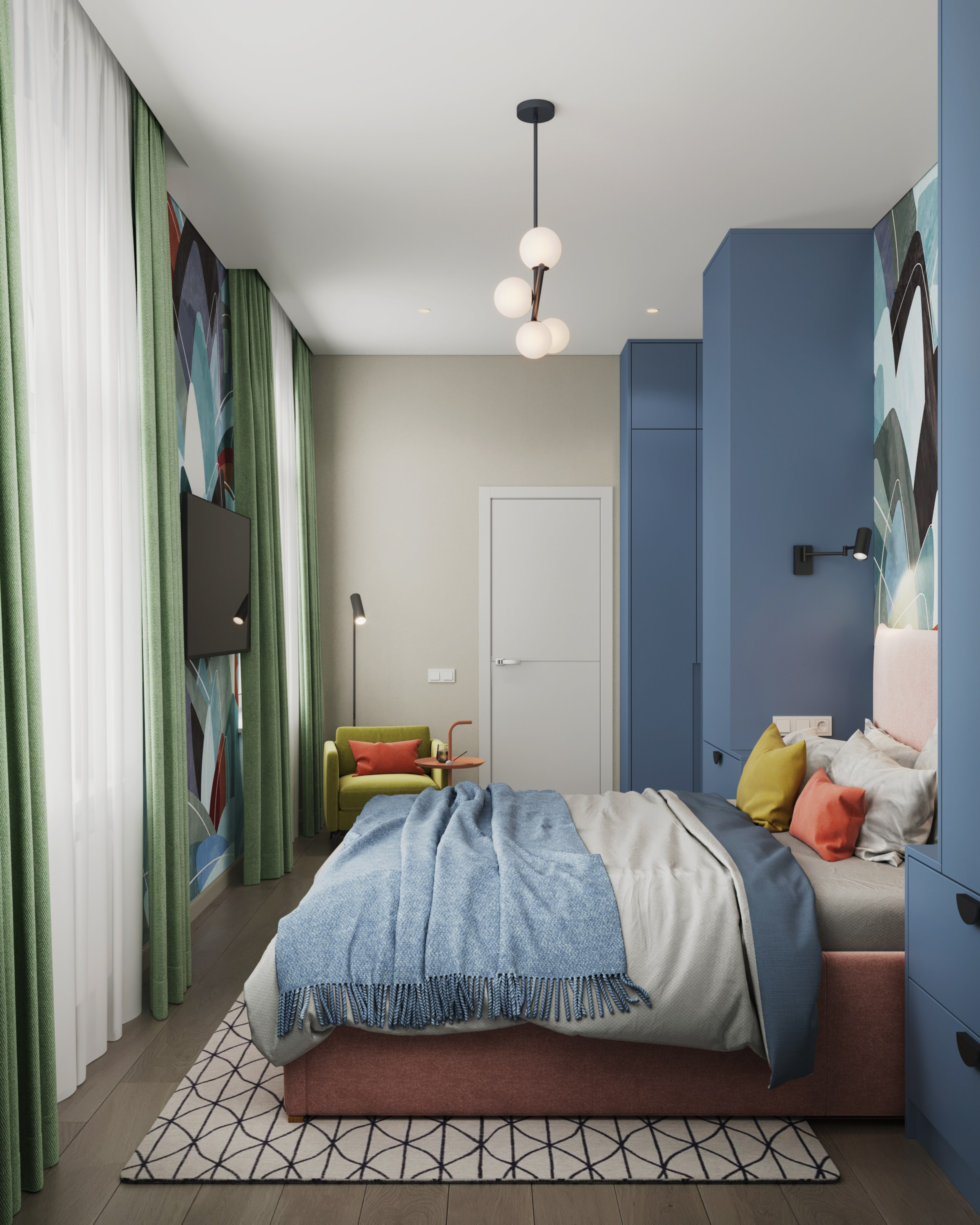 Мастер-спальня с видовыми окнами, интерьерный дизайнер Ксения Новикова, проект ЖК Наследие, интерьер без минимализма