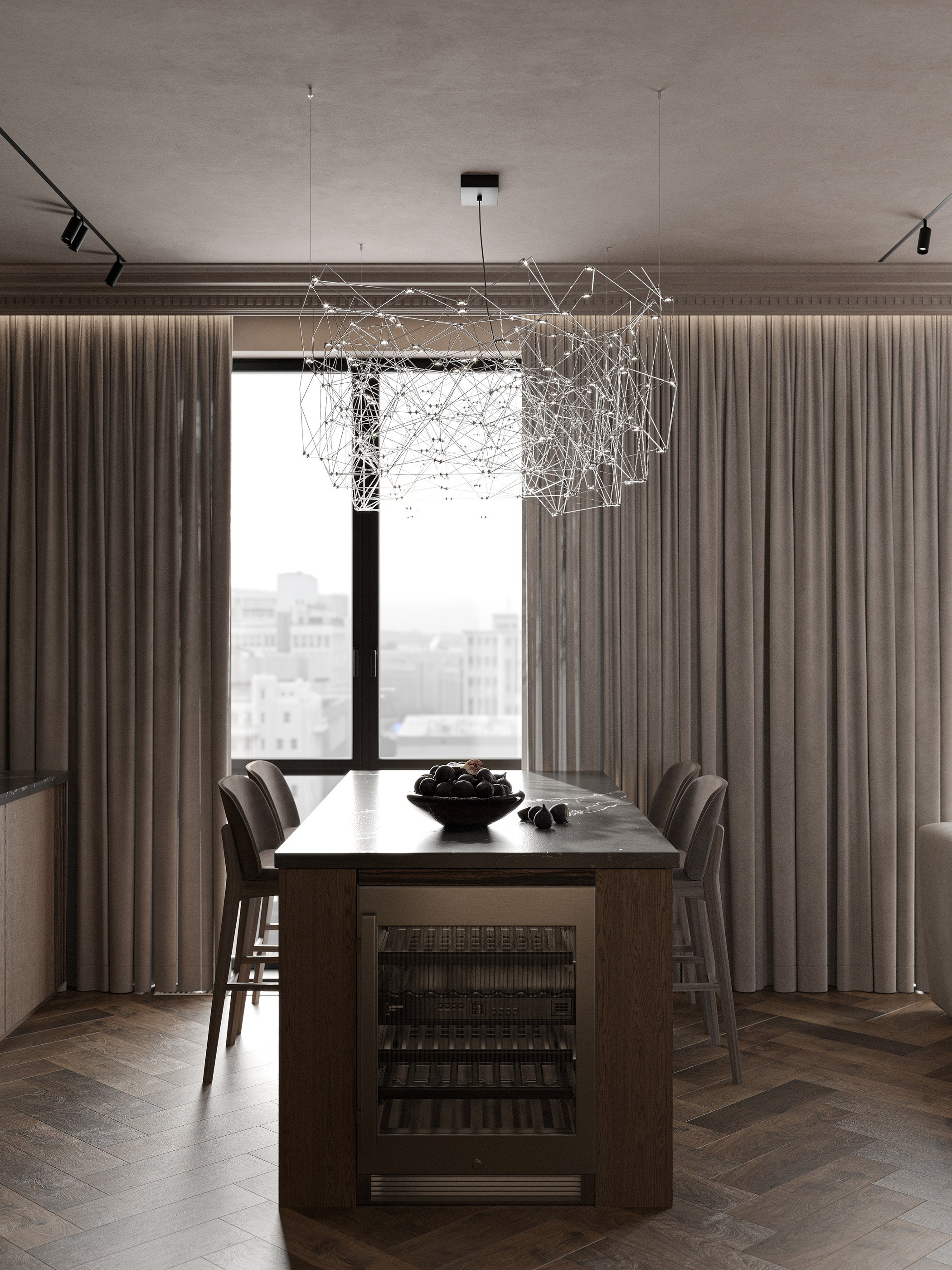 Гостиная 35 м² ЖК Павелецкая Сити. Ксения. 3D‑визуализатор