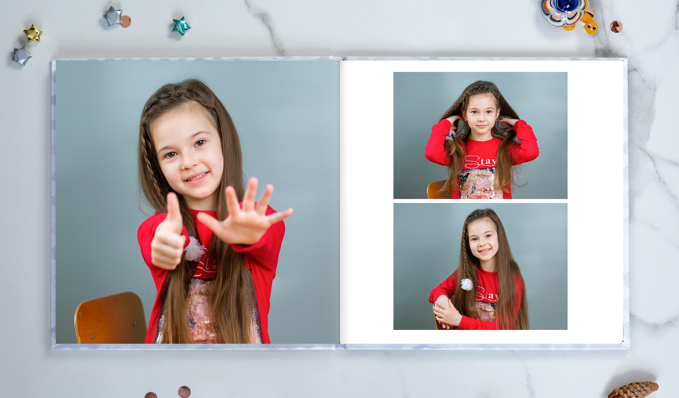 Фотоальбом  23×23 / 5 разворотов с портретом на обложке. Фотограф. Изготовление выпускных фотоальбомов