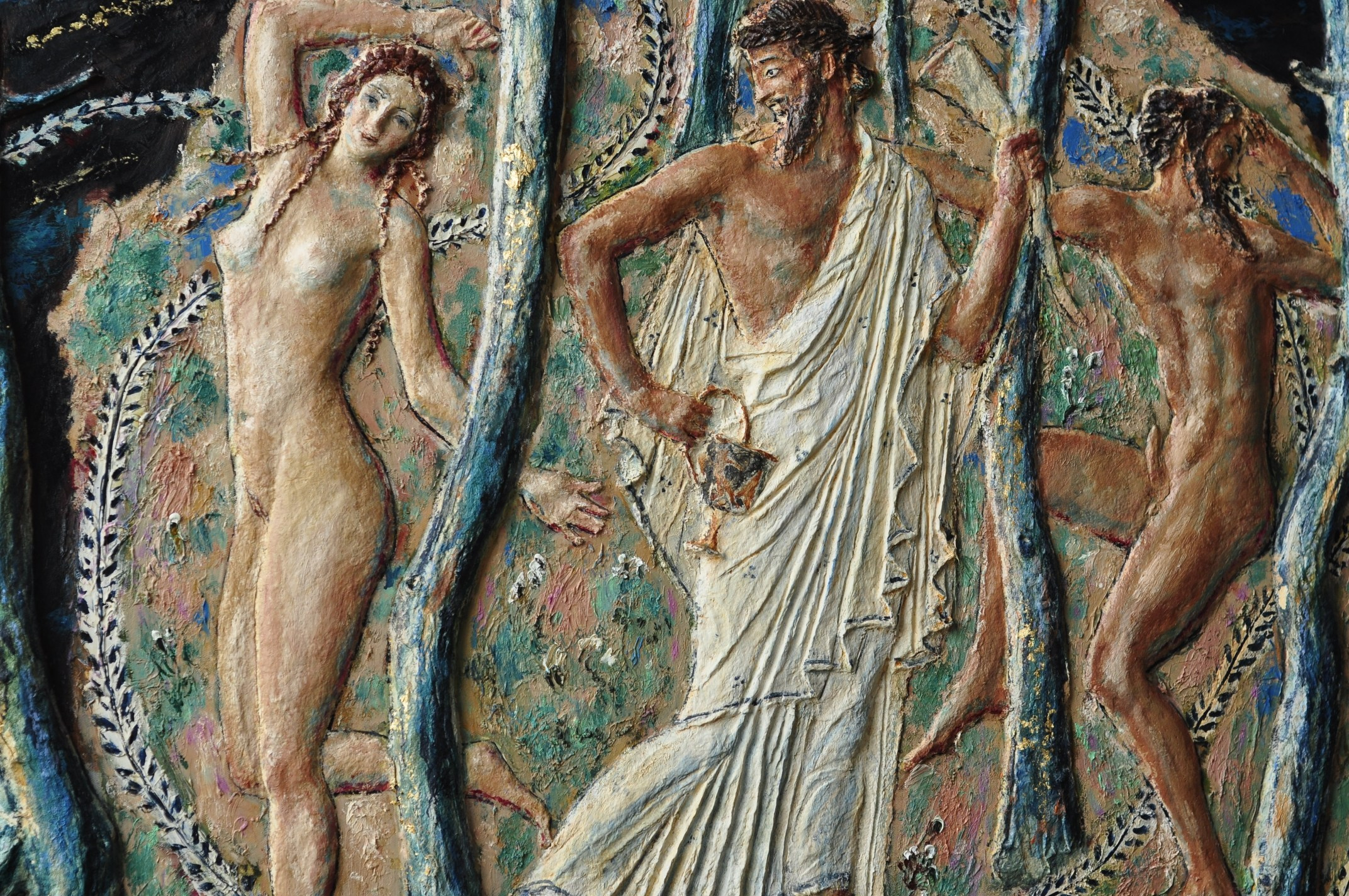 "Мир, как мы его знаем", фрагмент, холст, рельеф из целлюлозной массы, масло, 2025