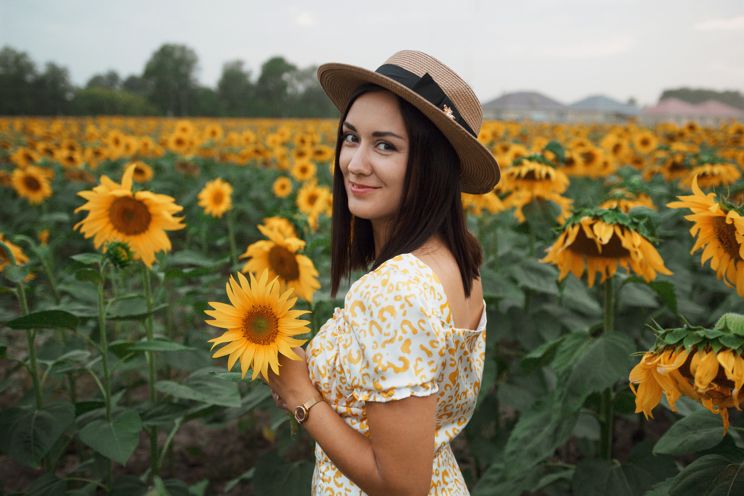 Фотосессия девушка в поле подсолнухов. Портретный фотограф в Москве Ольга Акушко