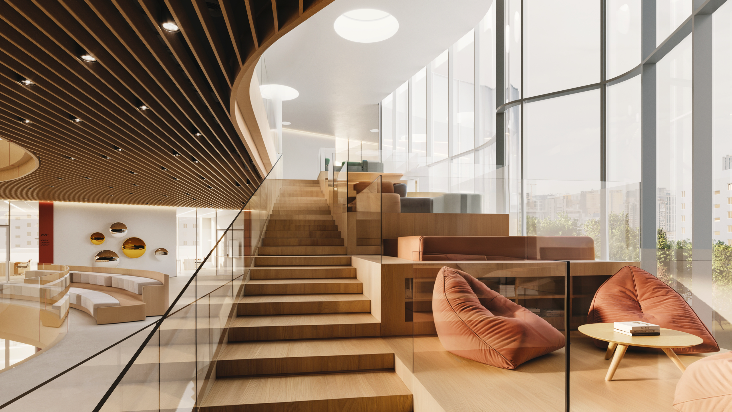 Visualizations of the school's atrium space. Cg artist Shchapov Dmitry