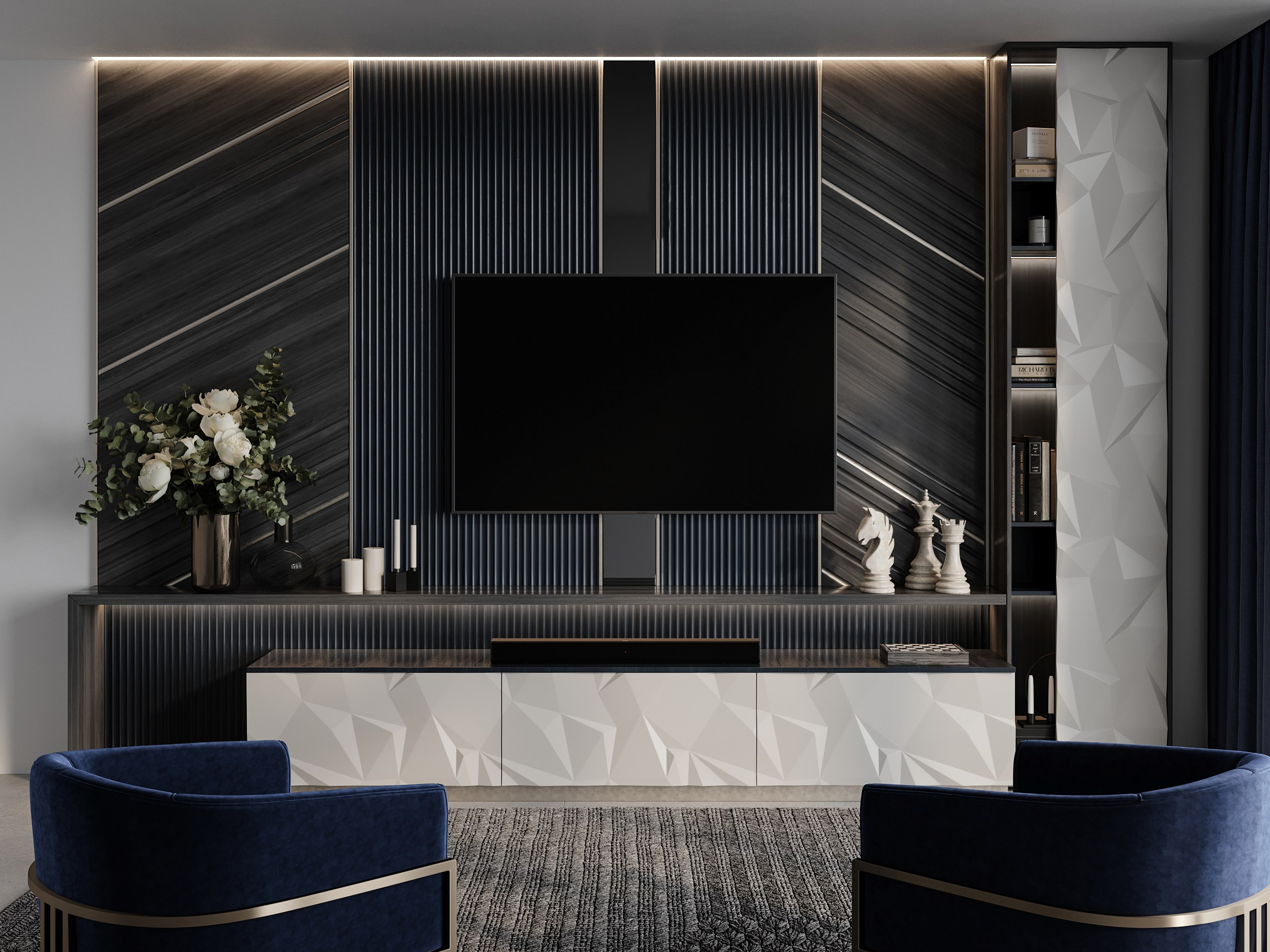 Гостиные / 2023. 3D-сцены интерьеров в 3ds Мах: сборка по ТЗ для визуализаторов