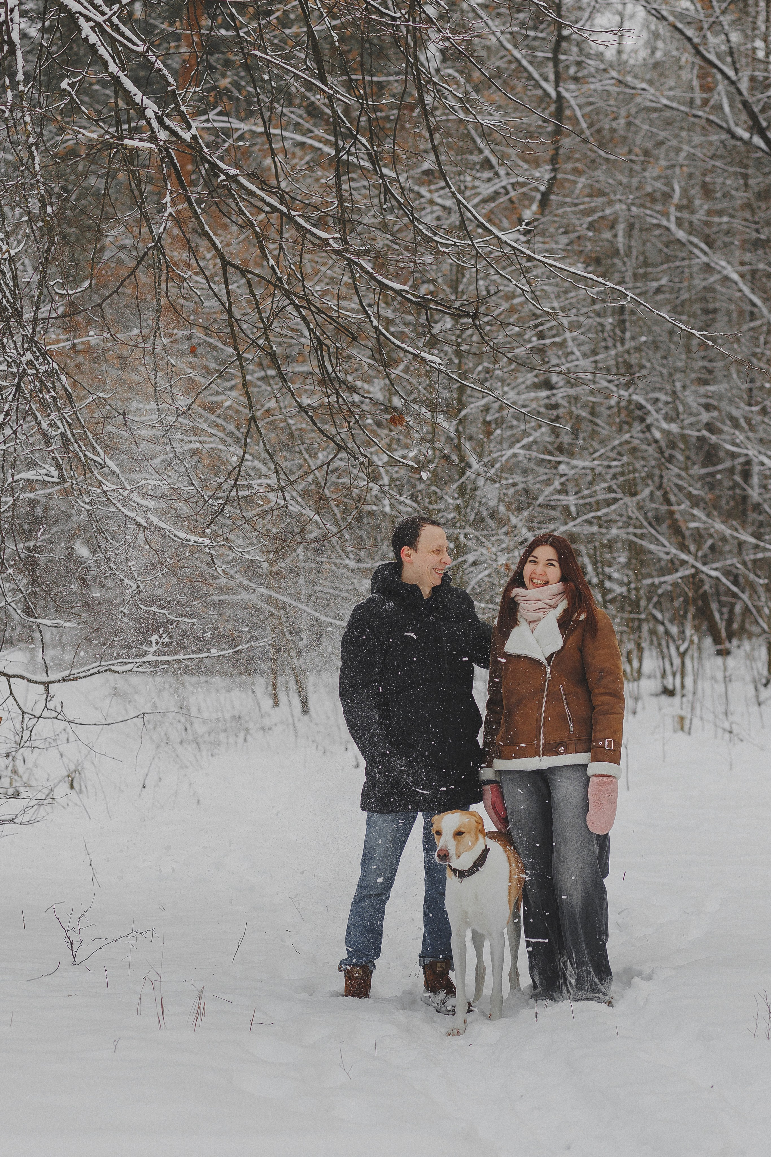 Зимняя фотосессия в лесу с собакой. Фотограф в Москве и Люберцах Анна Ушакова